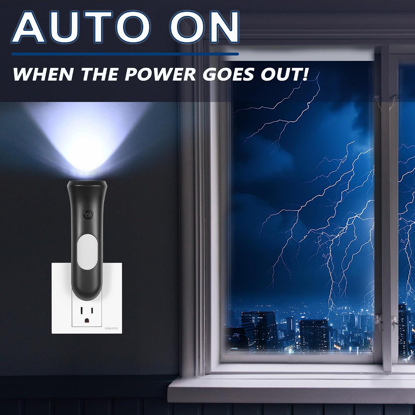ROSSEX 4 in 1 Emergency Lights for Home Power Failure, 3 Pcs Rechargeable LED Flashlight Plug in Wall, Automatic Turn-On Power Outage Night Light Flashlight for Hurricane Preparedness Items, Black