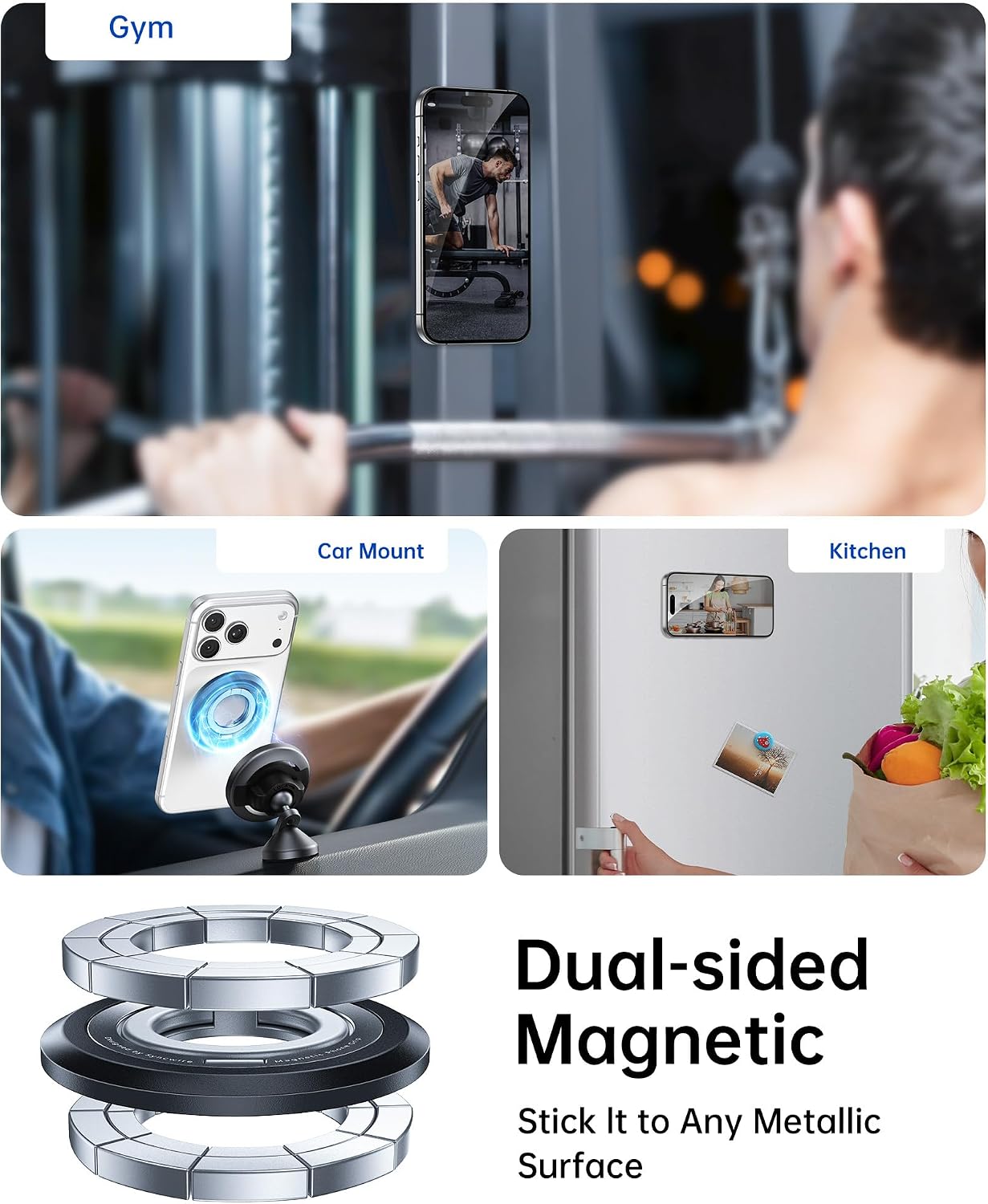 SYNCWIRE Magnetic Phone Ring Holder, for MagSafe Phone Grip Stand Kickstand | 360° Rotation, Double-Sided Magnet, Cell Phone Grip Finger Holder, for iPhone 17 16 15 14 13 12 Pro Max, MagSafe Accessories