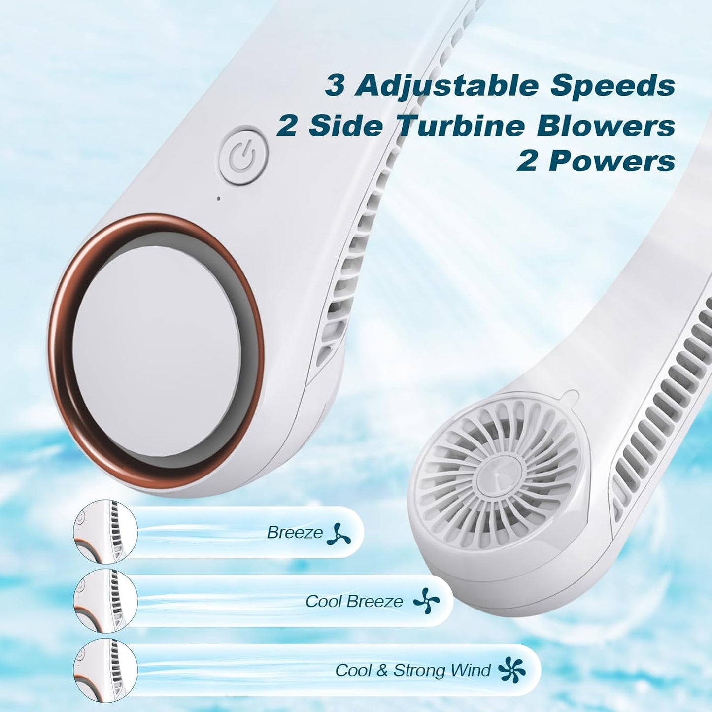 CIVPOWER Neck Fan: Portable Personal Neck Cooling Rechargeable Bladeless Fan - Hands Free 3 Speed 4000 mAh Battery USB Operated Wearable Headphone Design - Gift for Men Women Outdoor (White)