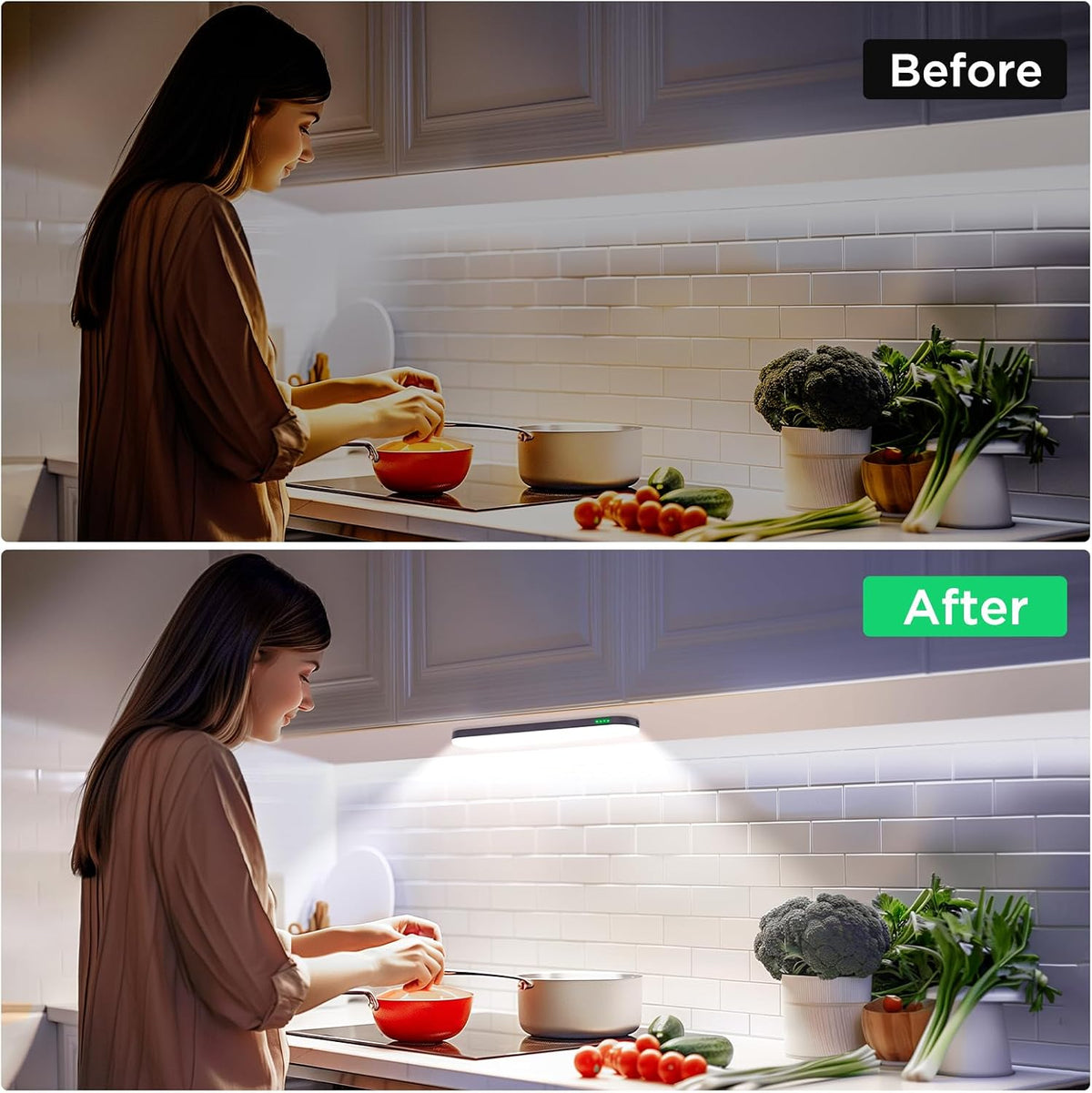 deerdance Under Cabinet Lighting, Motion Sensor Lights Indoor with Soomth Dimming, 2600mAh Rechargeable Closet Lights Wireless, Magnetic Under Counter Lights for Kitchen Hallway Stairs, 6-Pack