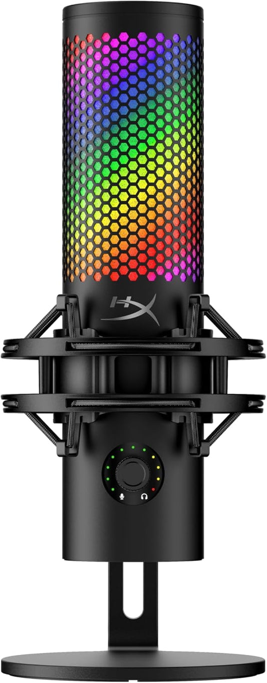 HyperX QuadCast 2 S – USB Microphone, with RGB Lighting, Streaming and Podcasting, with On-Board Controls, LED Lighting, Removable Shock Mount, PC, Mac, USB-C - Black