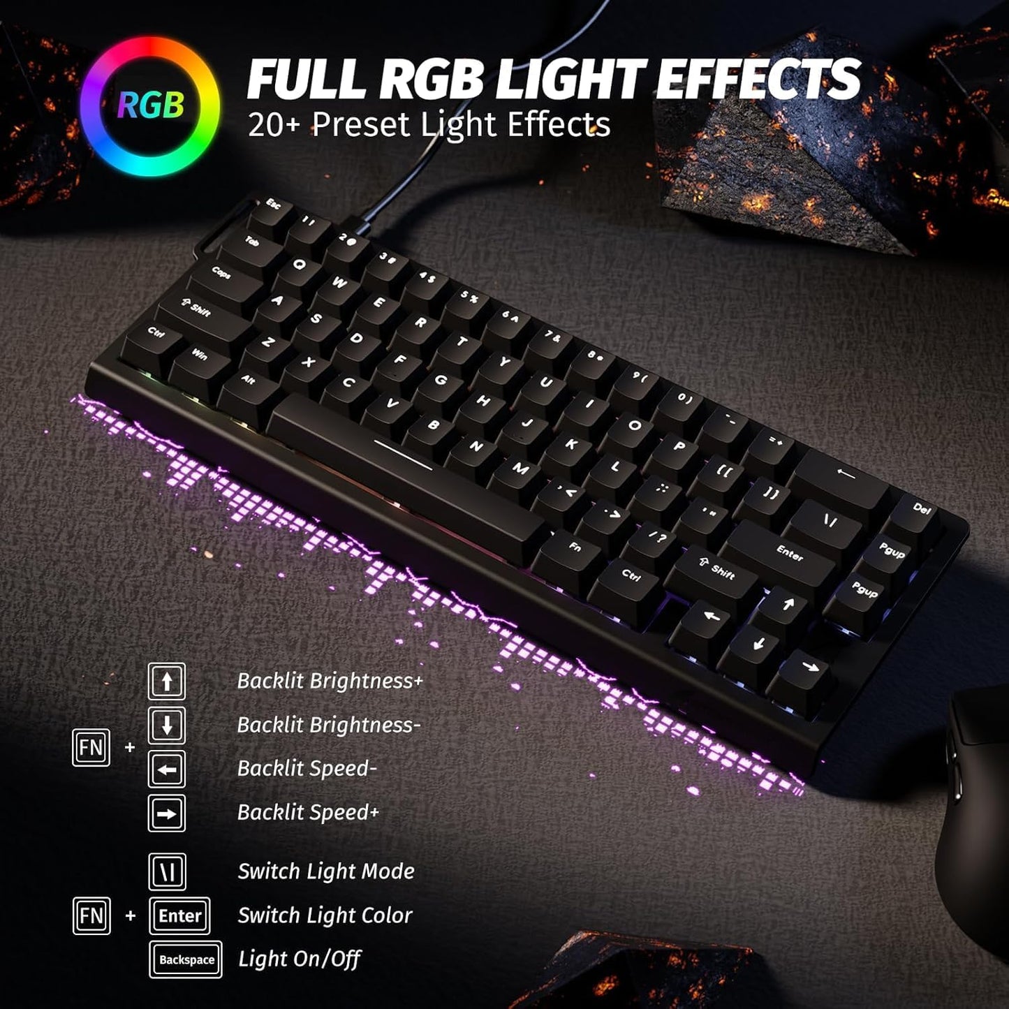 ATTACK SHARK X68 HE RT Mechanical Gaming Keyboard 60% Wired TKL-Black | Adjustable Actuation,Hall Effect Magnetic Switch,8KHz Polling Rate,RGB Backlit,Top Mount, Web Driver for PC Mac Esport Gamer