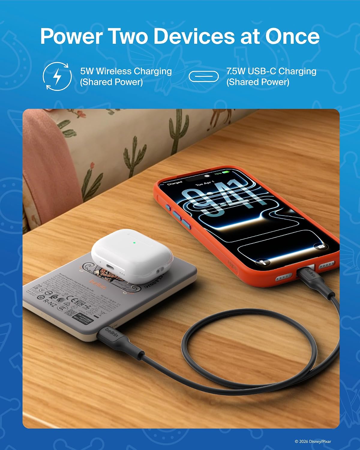 Belkin Disney Toy Story 5 Magnetic Power Bank 5000mAh Portable Charger | Wireless Charging Battery Pack, iPhone 17, iPad, Samsung Galaxy, Pixel, Ultra Slim, USB C Port, USB C Cable, Charge 2 Devices