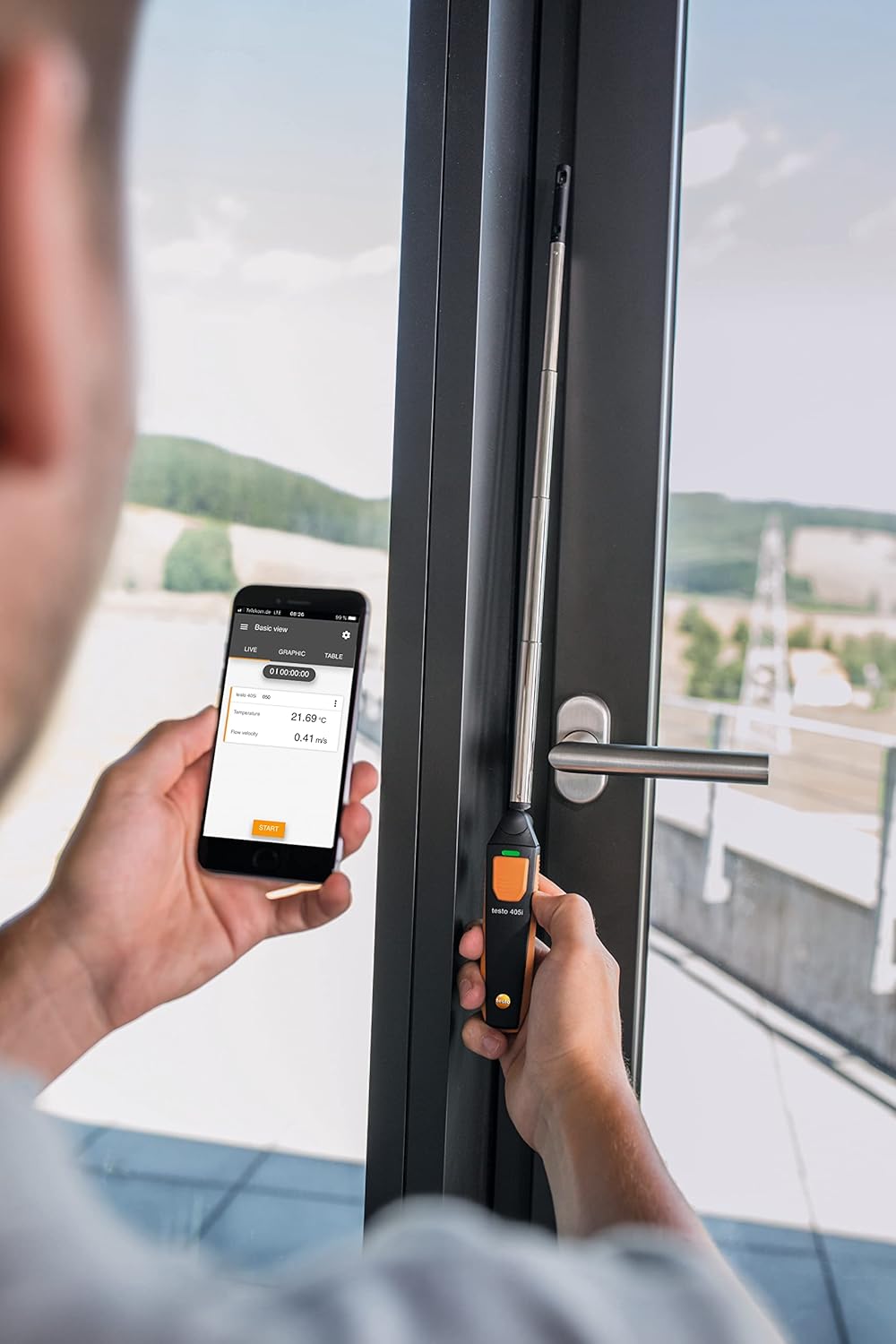 testo 405i Anemometer Handheld for Air Celocity, In-Duct Airflow and Temperature – CFM Meter with Extendable up to 15" Telescopic Shaft - Wind Meter with Bluetooth and App Operation