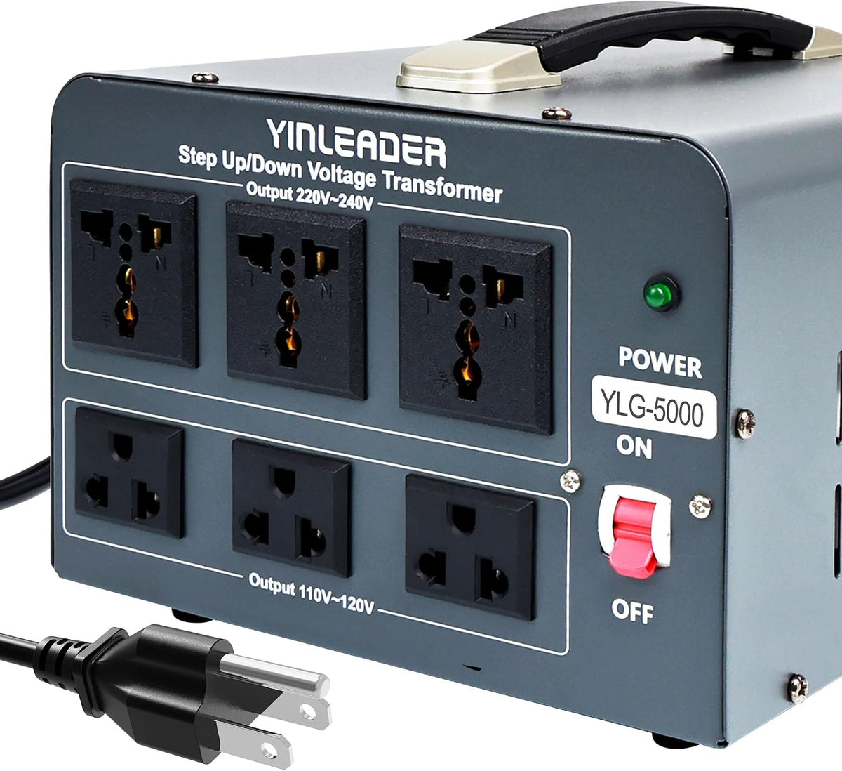 5000 Step Up/Down Transformer Converter 110/120Volt-220/240Volt | US Power Cord,Circuit Breaker Protection (Grey)