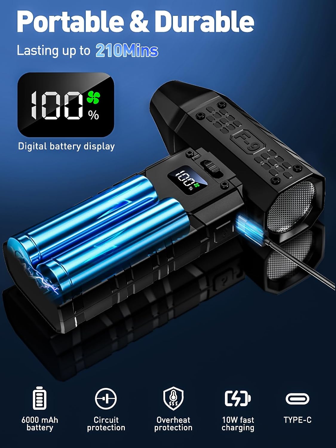 Compressed Air Duster 130000RPM Electric Duster with LED Light, 100 Gear Adjustable Rechargeable Cordless Air Blower Cleaning Tool for Keyboard,Electronic Devices,Car Sooty