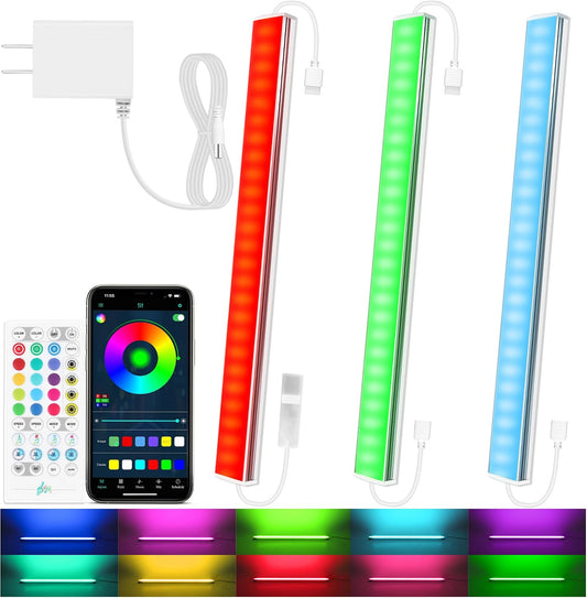 Benreom 3 Pack RGB Under Cabinet Lights with App and Remote Control | Dimmable Plug-In LED Light Bars for Kitchen Cabinets, Counters, Workbenches and Desks