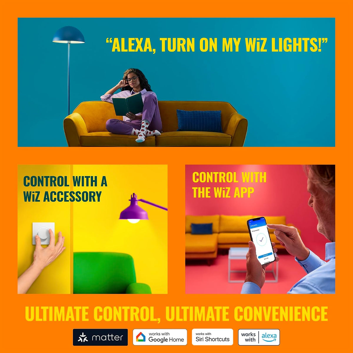 WiZ Connected 100W A19 LED Smart Light Bulbs Color - Connects to Your Wi-Fi - E26 Smart Bulb - Control with Voice or App + Activate with Motion - Matter Compatible