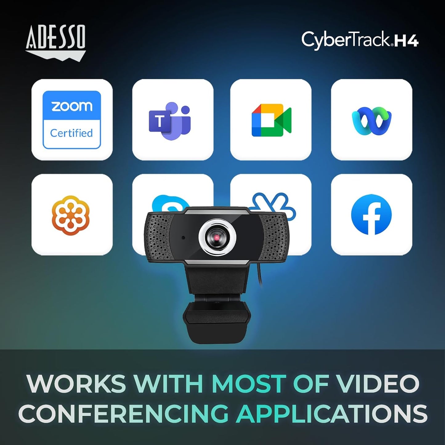 CyberTrack H4 Webcam 1080P HD USB, Black | Built-in Microphone, Zoom Certified