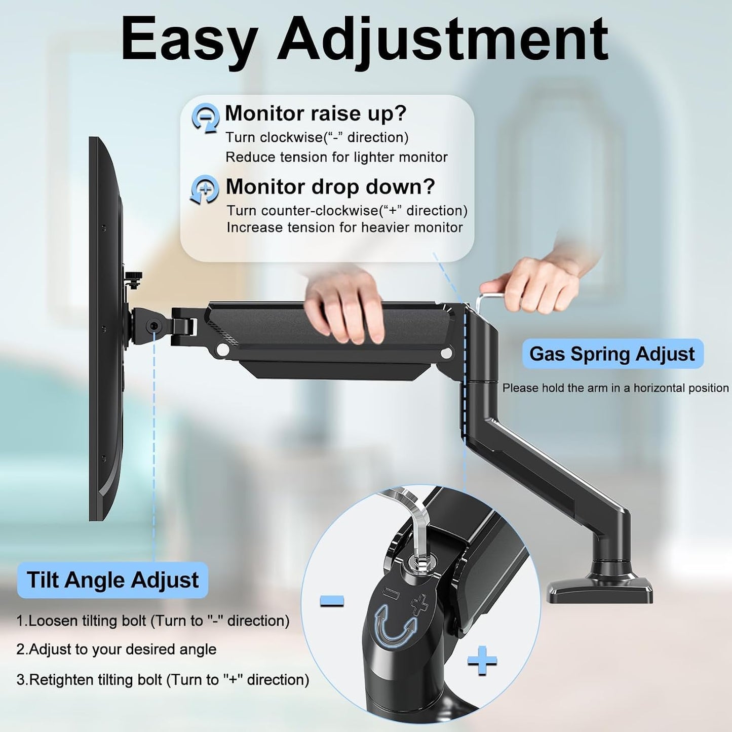 Dual Monitor Mount Fits 13-32" Computer Screen, Dual Monitor Arm | Hold 4.4-19.8lbs Each, Full Motion Monitor Desk Mounts for 2 Monitors, Gas Spring Monitor Stand, VESA Mount