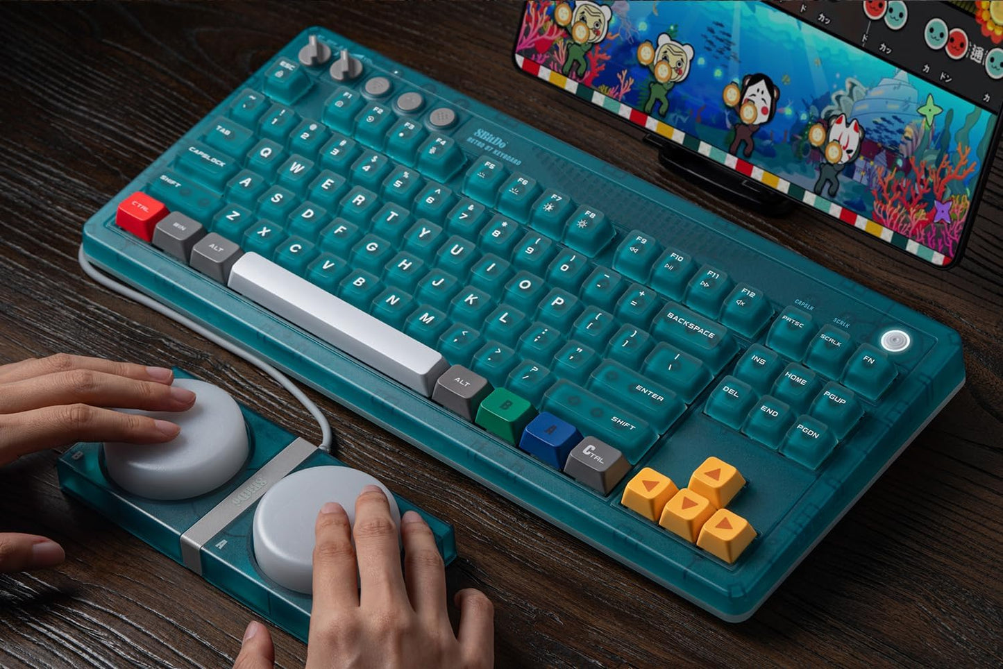 8BitDo Retro 87 Mechanical Keyboard, Hot Swappable Wireless Gaming Keyboard with RGB Backlight, Bluetooth/2.4G/USB-C, Linear Switches, Dual Super Buttons for Windows PC & Android - Clear Blue
