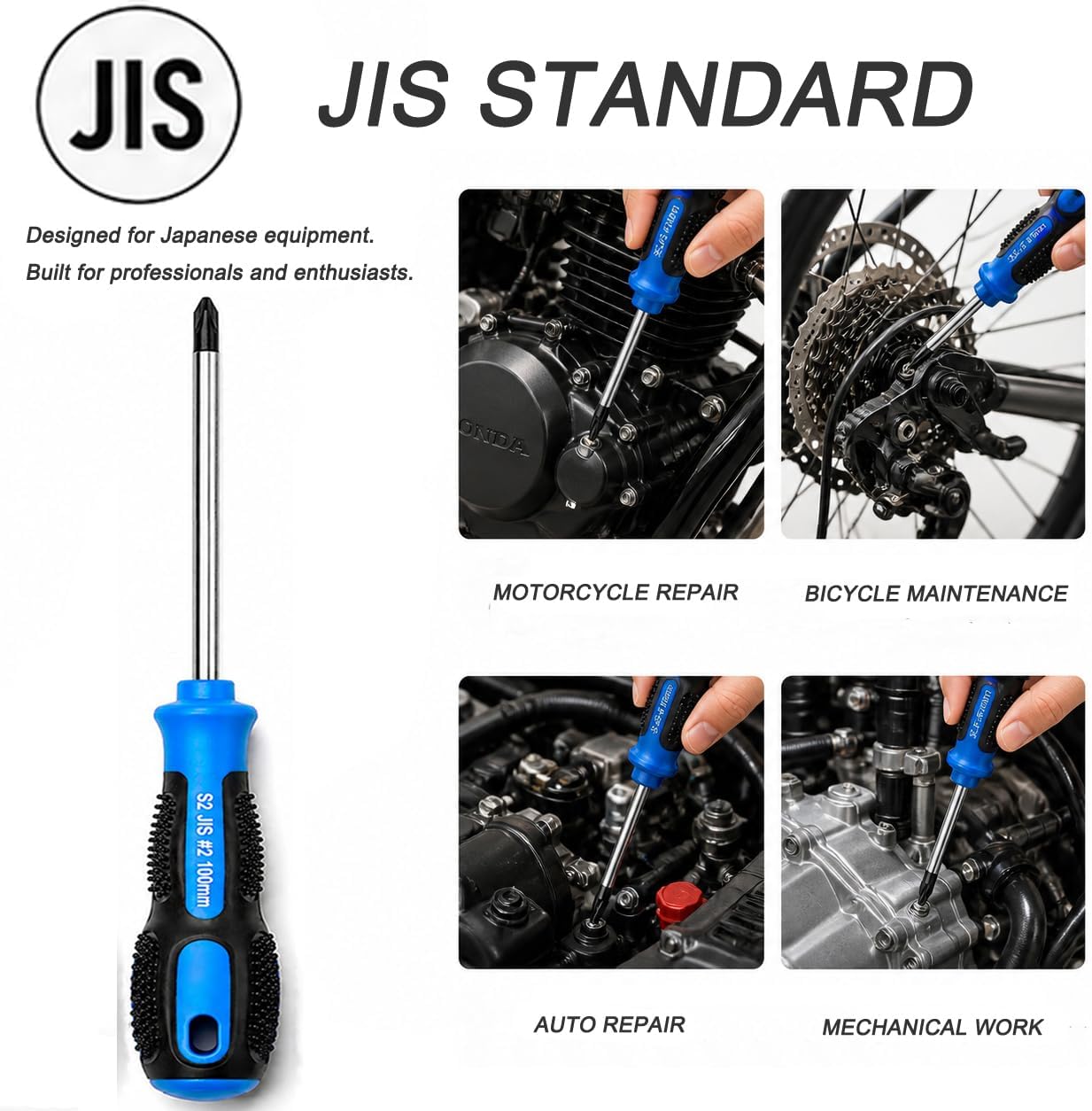 JIS Screwdriver Set 3PCS (#1#2#3), Long Reach Magnetic Precision Screwdrivers for Japanese Screws, S2 Steel, JIS Standard, for Motorcycle, Bicycle & Auto Repair