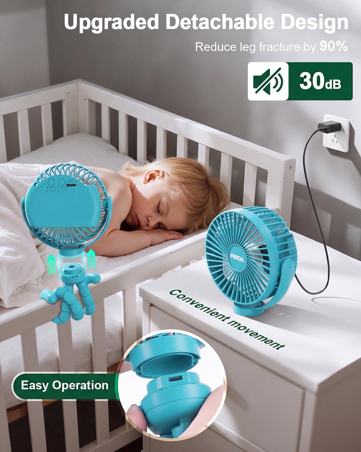 FRIZCOL Portable Stroller Fan, Use As Power Bank, 65H 12000mAh Battery Operated Fan Flexible Tripod Baby Car Seat Fans with Timming, Personal Mini Handheld/Desk/Small Clip On Fans For Stroller