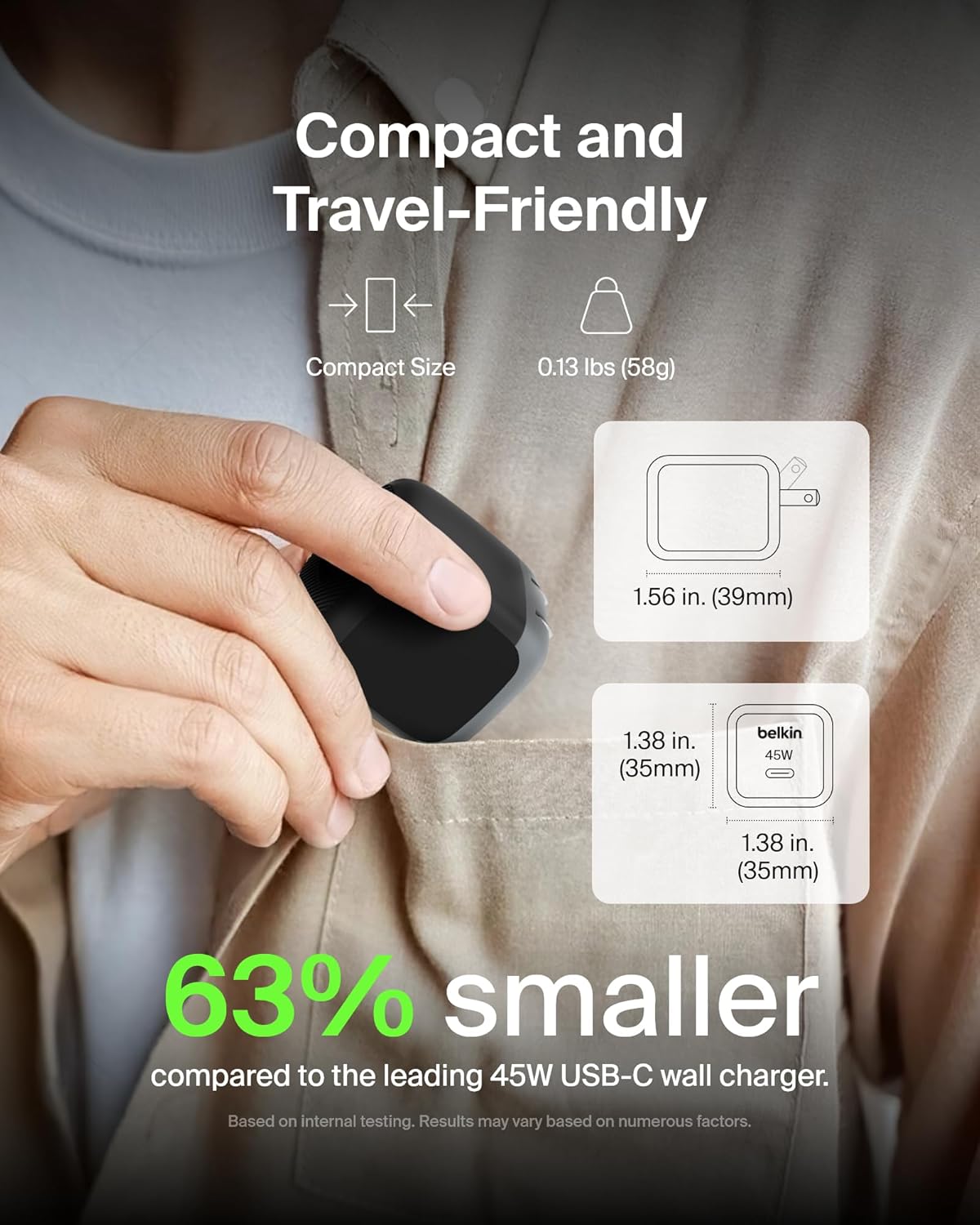 Belkin 45W Compact USB C Charger Block, 2 Pack, Fast Charging for Travel | PD 3.1, PPS, Travel Charger, Chromebook, iPad, iPhone 17, Samsung Galaxy, Pixel, Foldable Prongs, 3.3 ft Cables Included