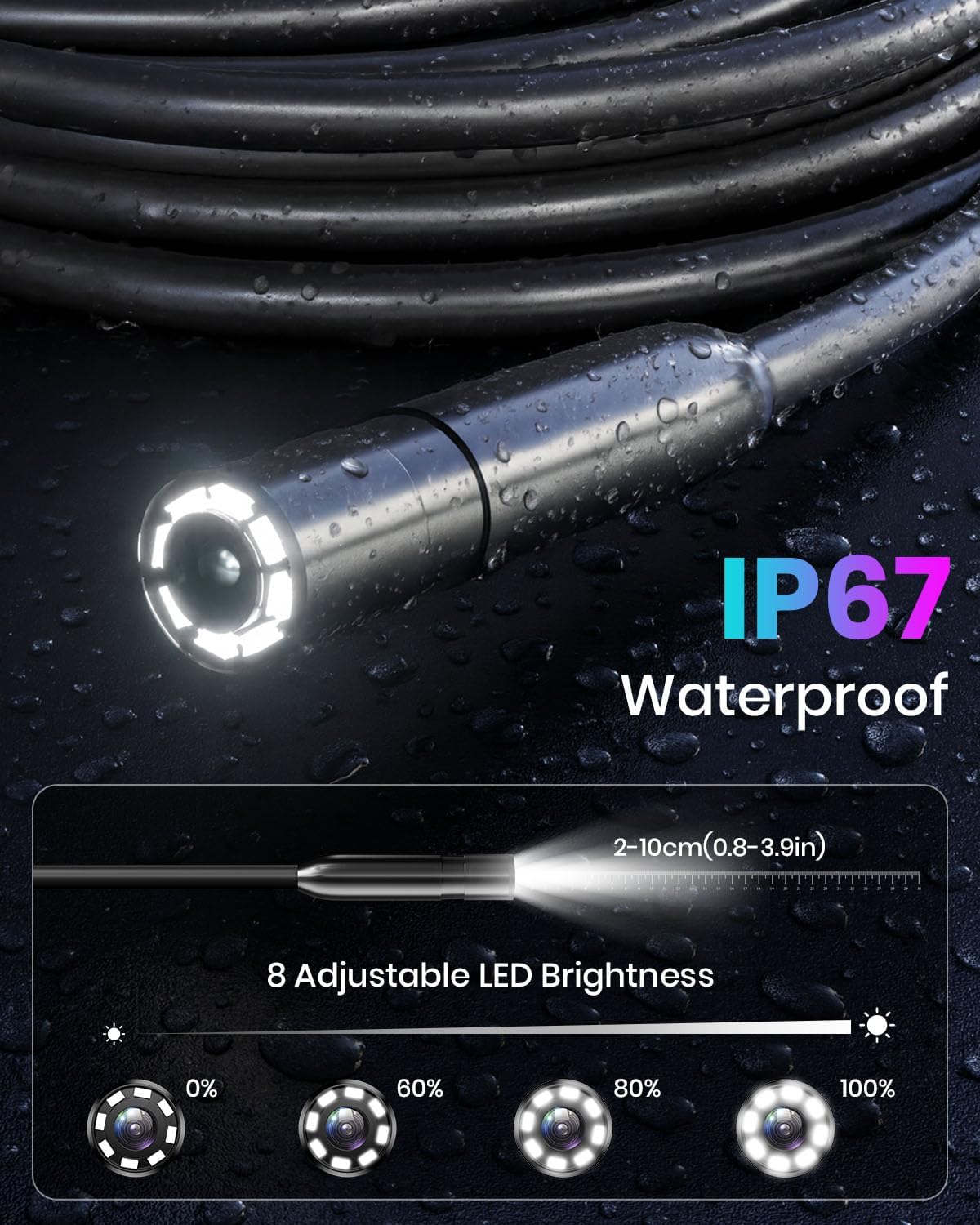 Endoscope Camera with Light, Inspection Borescope Camera 4.3" IPS Screen | 1920P HD Inspection Kamera IP67 Waterproof with 8 Adjustable LEDs 16.5 FT Cable Borescopes for Sewer Drain Pipe Cool Gadgets