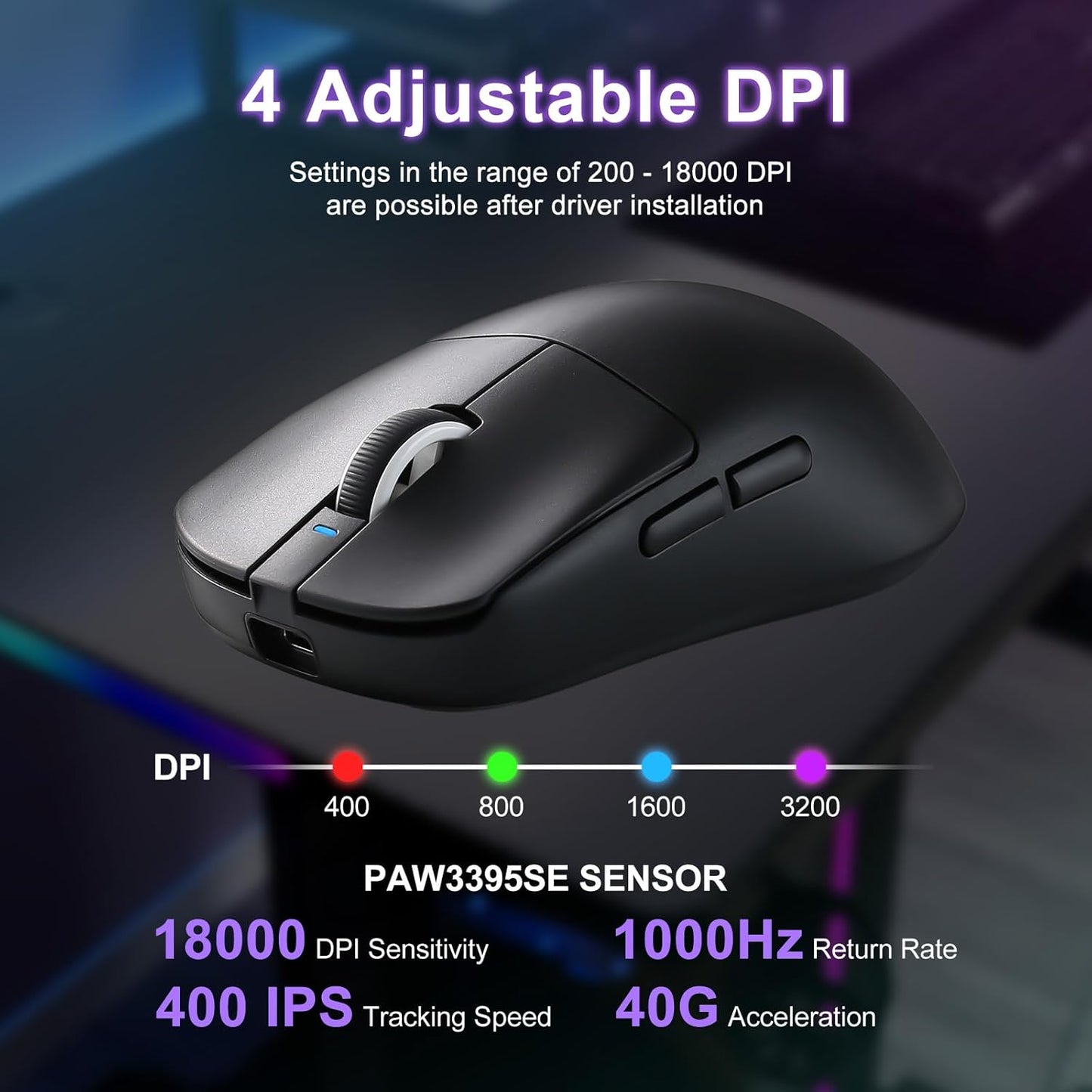 R1 SE+ Gaming Mouse, 18000 DPI, High-Precision PAW3395 SE Sensor,55g Lightweight, Tri-Mode 2.4G/BT5.0/USB-C Mouse, Programmable Ergonomic Mouse for Laptops/PC/Mac (Black)