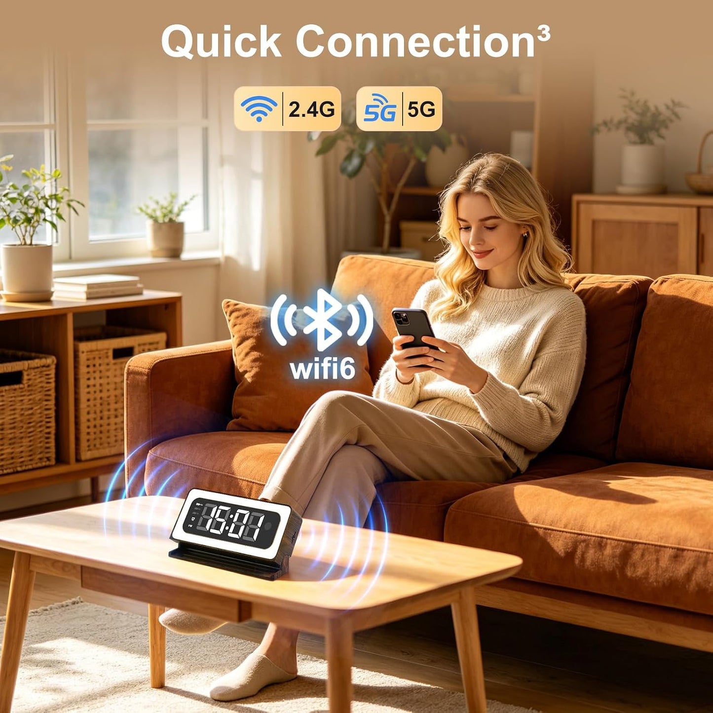 Clock Camera,Wood Grain,5G/2.4GHz WiFi Nanny Cam w/Alarm,2K Indoor Secuirty Camera,Color Night Vision,Dimmable Night Light, AI Human Detection,5200mAh Rechargeable Battery,SD & Cloud Storage,Pet,Baby