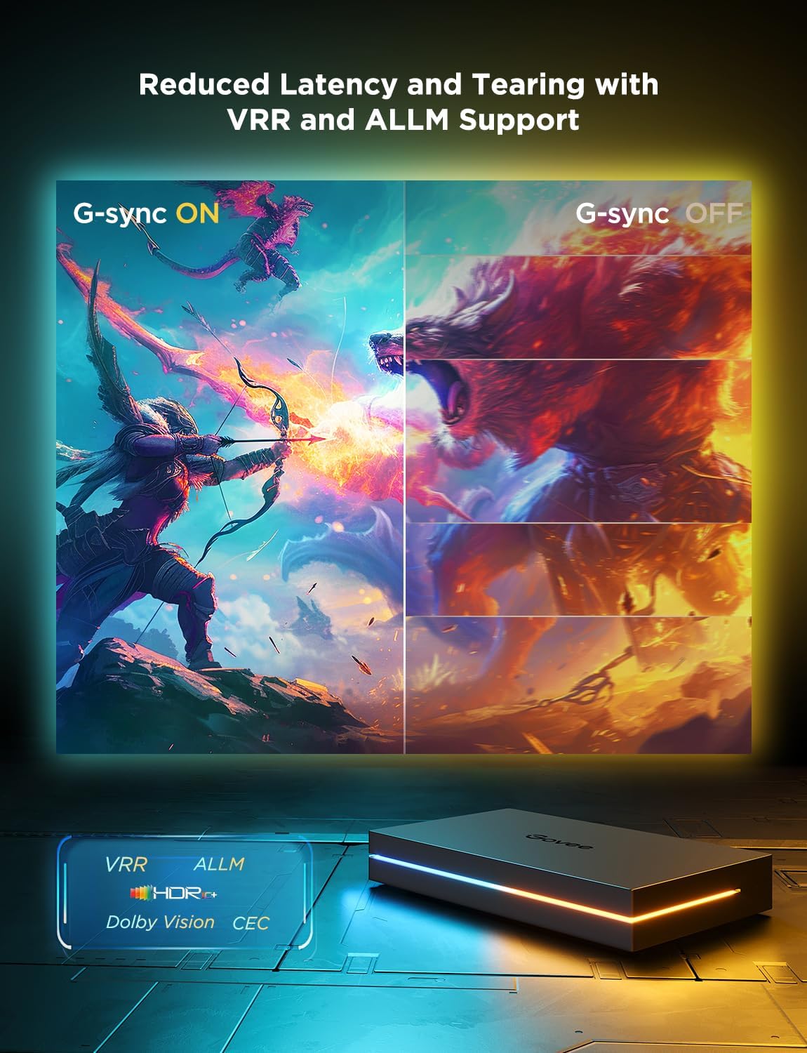 Govee HDMI 2.1 AI Sync Box 2, 8K/4K @144Hz, RGBWIC for 75-85 Inch TVs | With TV Backlight, Supports VRR & ALLM, SmartThings & Matterr & Alexa, AI CogniGlow, 75 LEDs/m