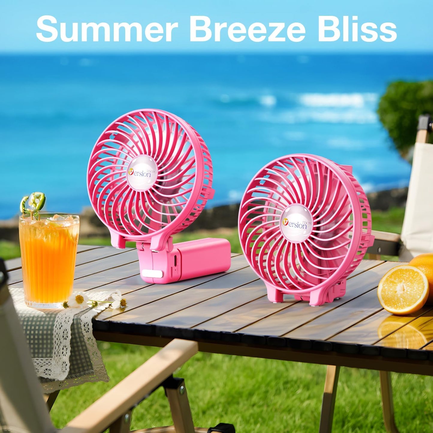 VersionTECH. Portable Handheld Fan, Powerful+Durable+4000mAh+180° Foldable, Mini Table Fans with USB Rechargeable Battery Operated Cooling Accessories for Personal Use, Travel, Office Pink