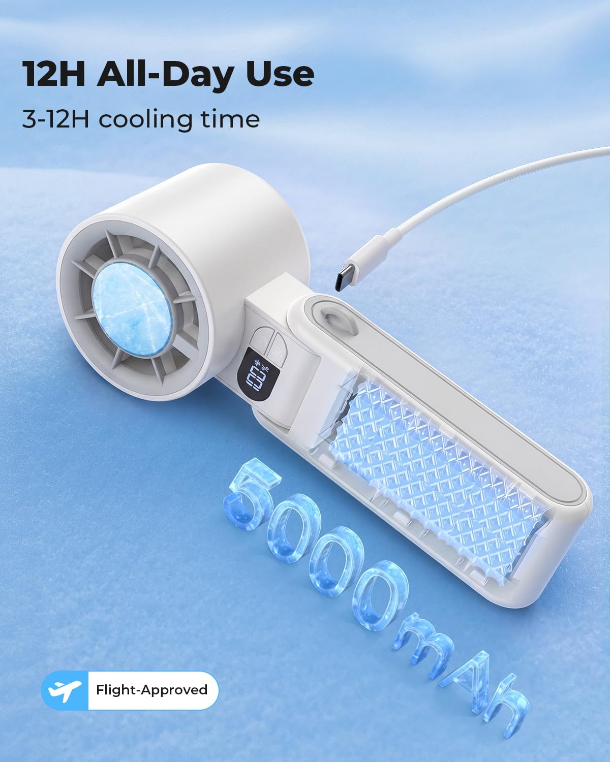 MORECORE Portable Handheld Fan with Ice Cooler, [Instant Chill to 50℉] Birthday Gifts for Men Mom Women Grandma Her Hot Flash, 5000mAh Cooling Fan, Camping Beach Cruise Travel Essentials 2026