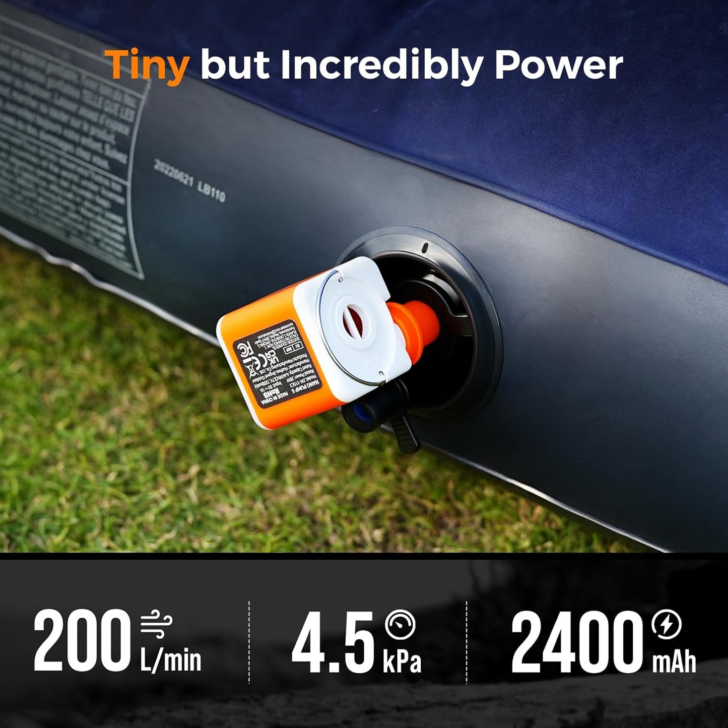 Air Pump for Inflatables with 2400mAh Battery & Camping Light | Ultra Powerful Mini Electric Air Pump, Portable Camping Gear for Pool Float, Air Mattress,Vacuum Storage Bags