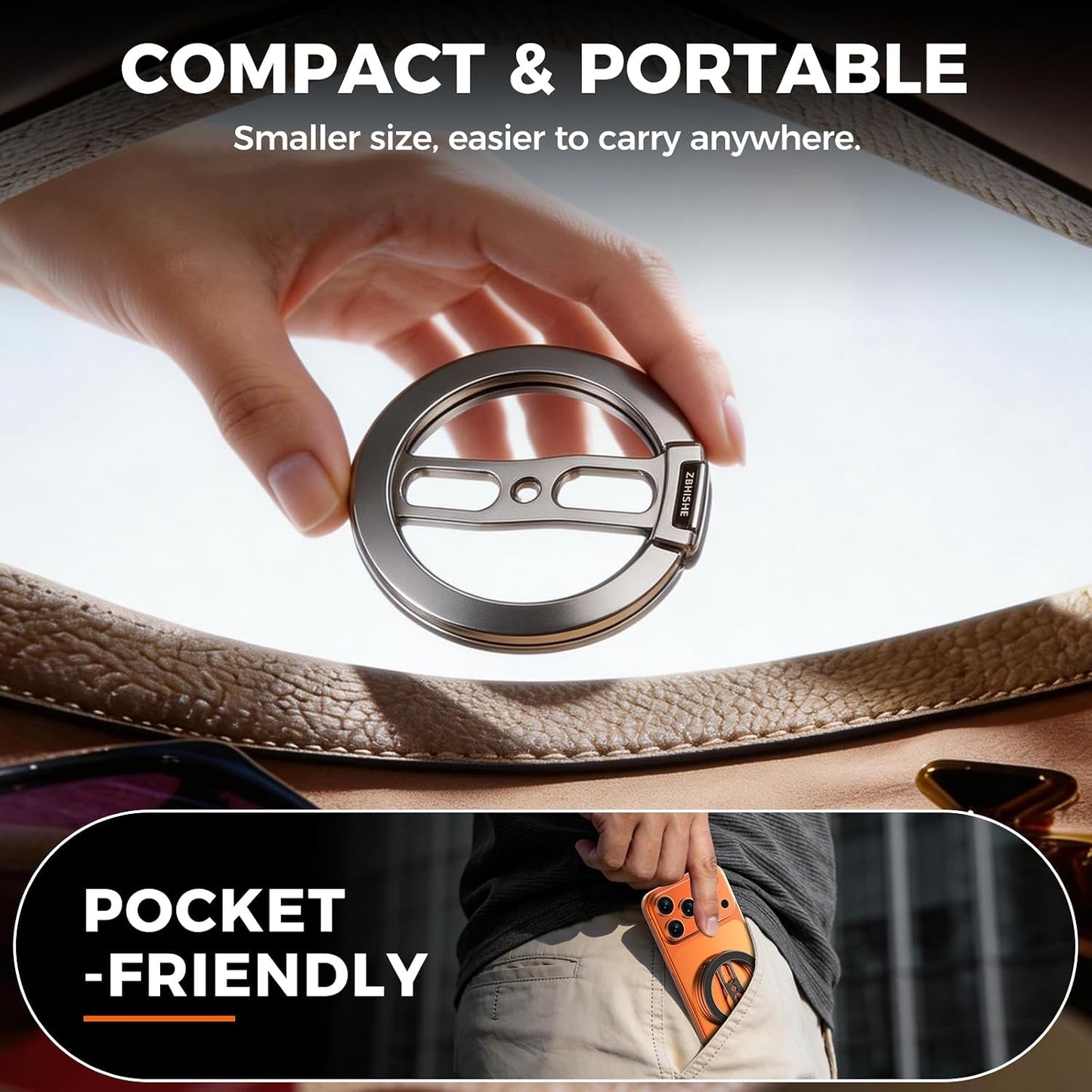 Magnetic Phone Ring Grip for MagSafe Dual-Sided Magnet Cell Phone Grip Stand Finger Ring Holder Compatible with iPhone 17/16/15/14/13 Pro Max Plus, for Mag Car Mounts