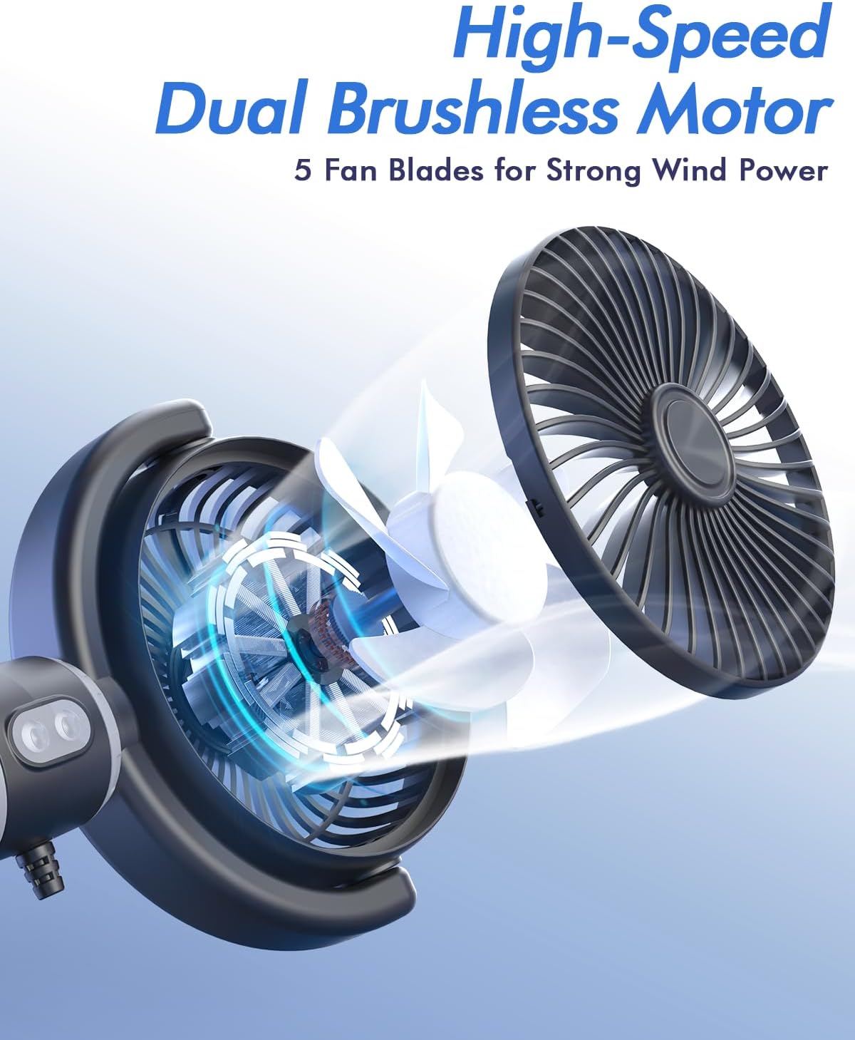 Car Fan USB Powered for Baby Backseat with 3 Speed Separately Controlled | Dual-Head Back seat Fan,Quiet Brushless Motor,360°Rotatable,5V/2A,Air Circulation For Van Truck SUV RV Backrests