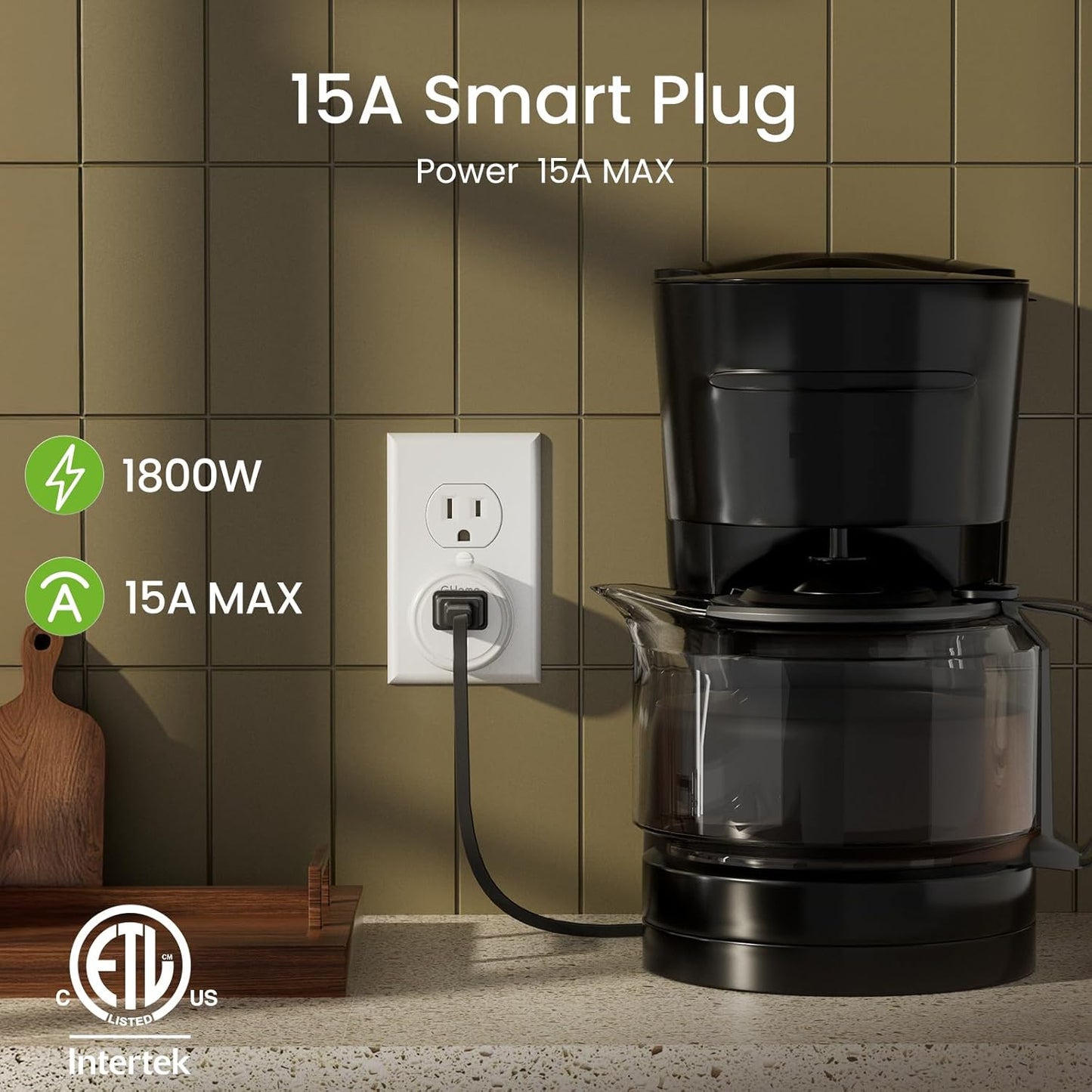 GHome Smart Plug Matter 15A, WiFi Smart Plugs Compatible with Alexa, Apple Home, Siri, Google, SmartThings, Smart Outlet Timer with APP Remote Control, 2.4GHz Wi-Fi Only, ETL FCC Listed