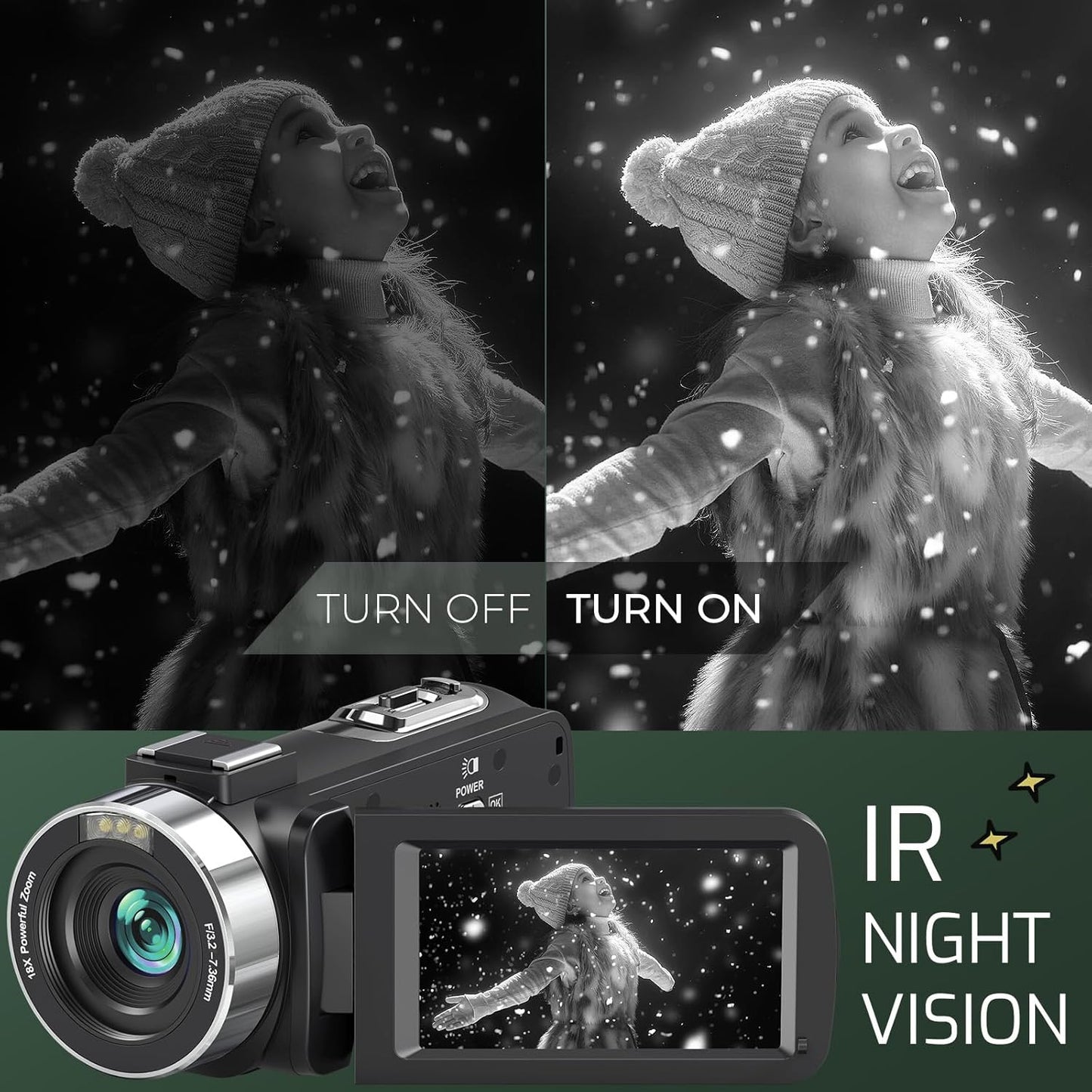 4K Video Camera Ultra HD 80MP Camcorder for YouTube Vlogging Webcam | 18X Digital Zoom, 3.0" 270° Rotatable IPS Screen, IR Night Vision, Video Recorder With 32GB SD Card, Lens Cap & 2 Batteries