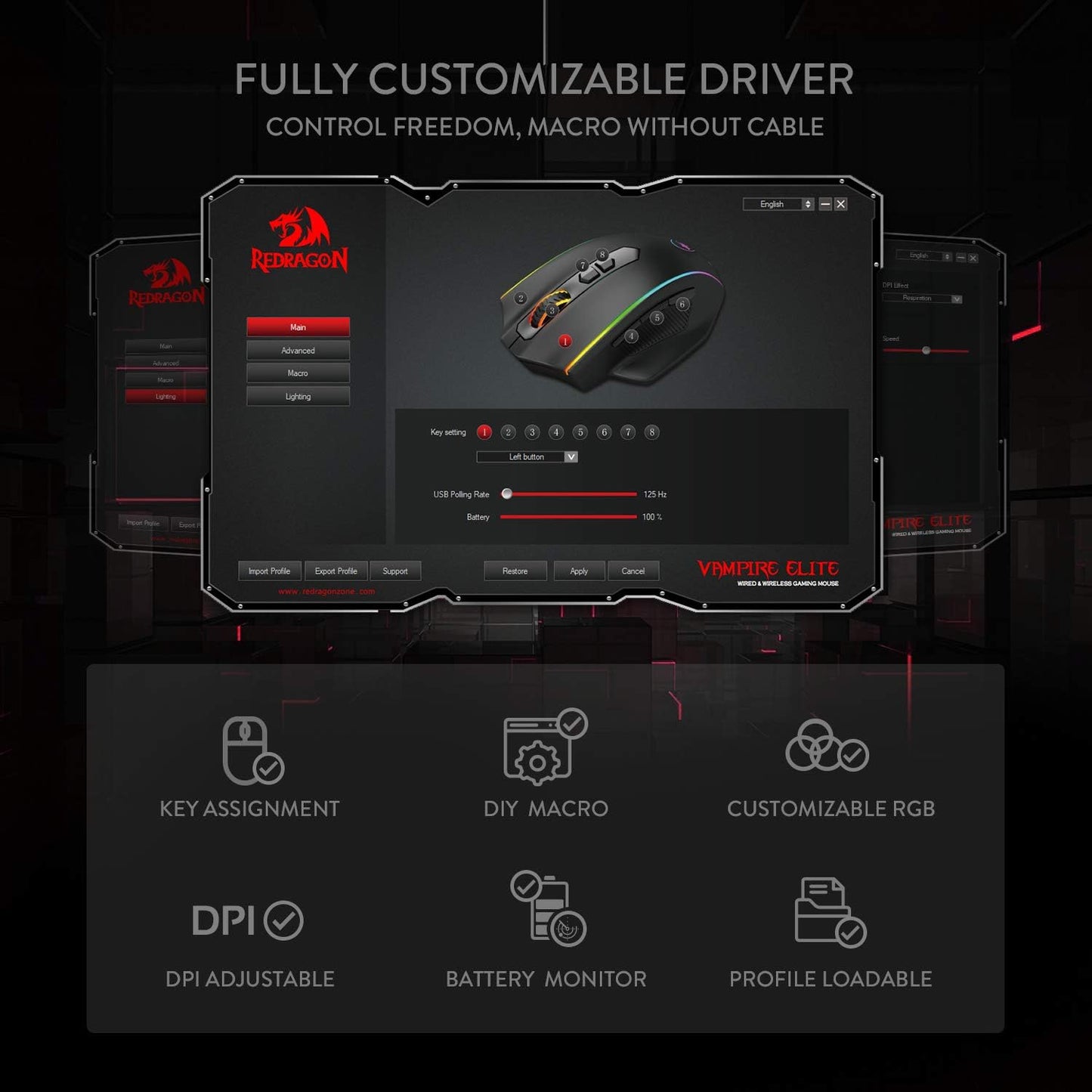 Redragon M686 Wireless RGB Optical Gaming Mouse 16000 DPI Remapping Keys | Cable-Free 0 Delay, Smooth Precise Tracking, Custom Macro Keybinds, Vibing Backlight, Ergonomic Grip Body Comfort
