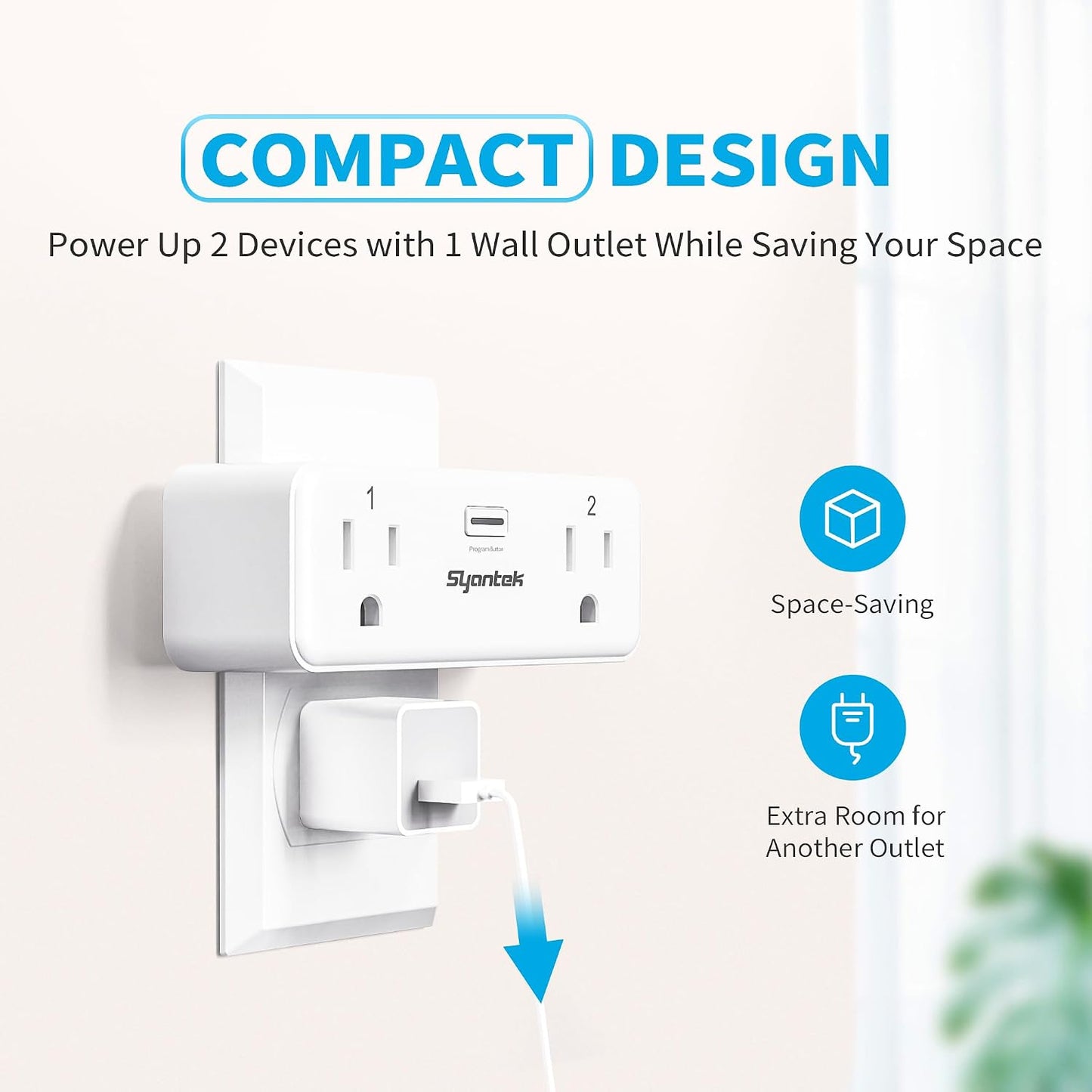 Remote Control Outlet with 2 Independent Control Sockets, Wireless Remote Light Switch Set, Remote Outlet Plug Up to 100 FT Range, FCC Certified, 15A/1875W, White (2 Outlets + 1 Remote)