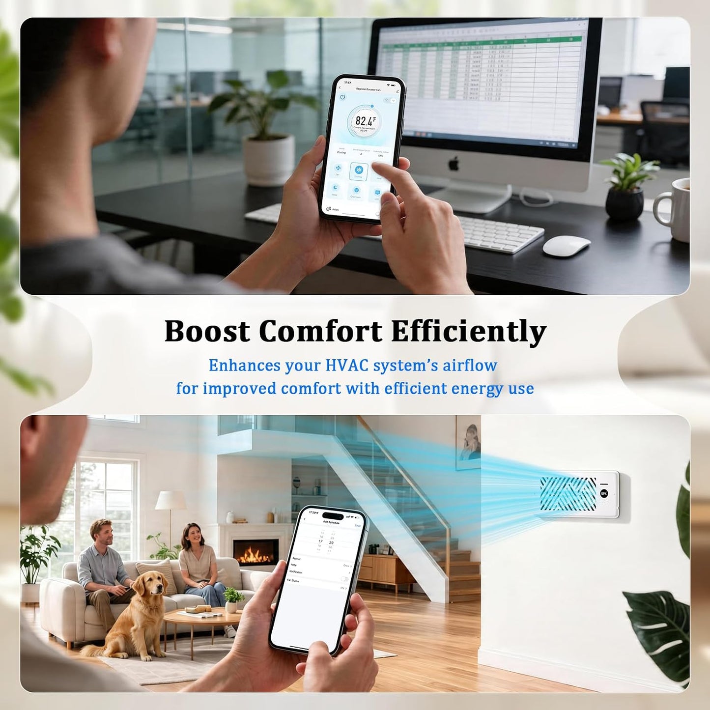 PChero Register Booster Fan 4 x 10, 160 CFM Smart HVAC Vent Fan | WiFi App Control, 10-Speed Control, Optimize HVAC Airflow Through Floor Vents, Balance Temperature, Ultra Quiet