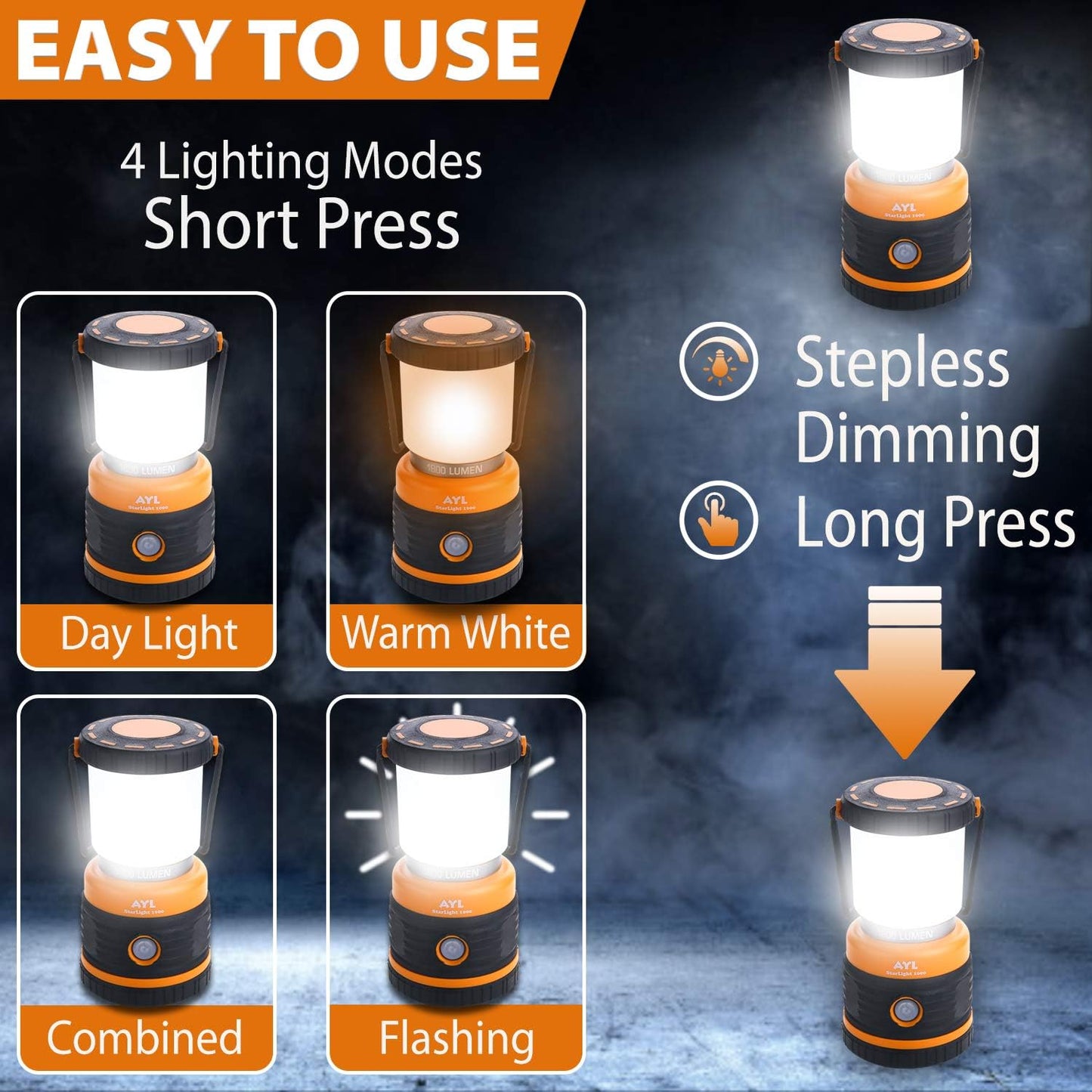 LED Camping Lantern, Battery Powered LED 1800LM, 4 Camping Lights Modes, Perfect Lantern Flashlight for Hurricane, Emergency Light, Storm, Power Outages, Survival Kits, Hiking, Fishing, Home and More