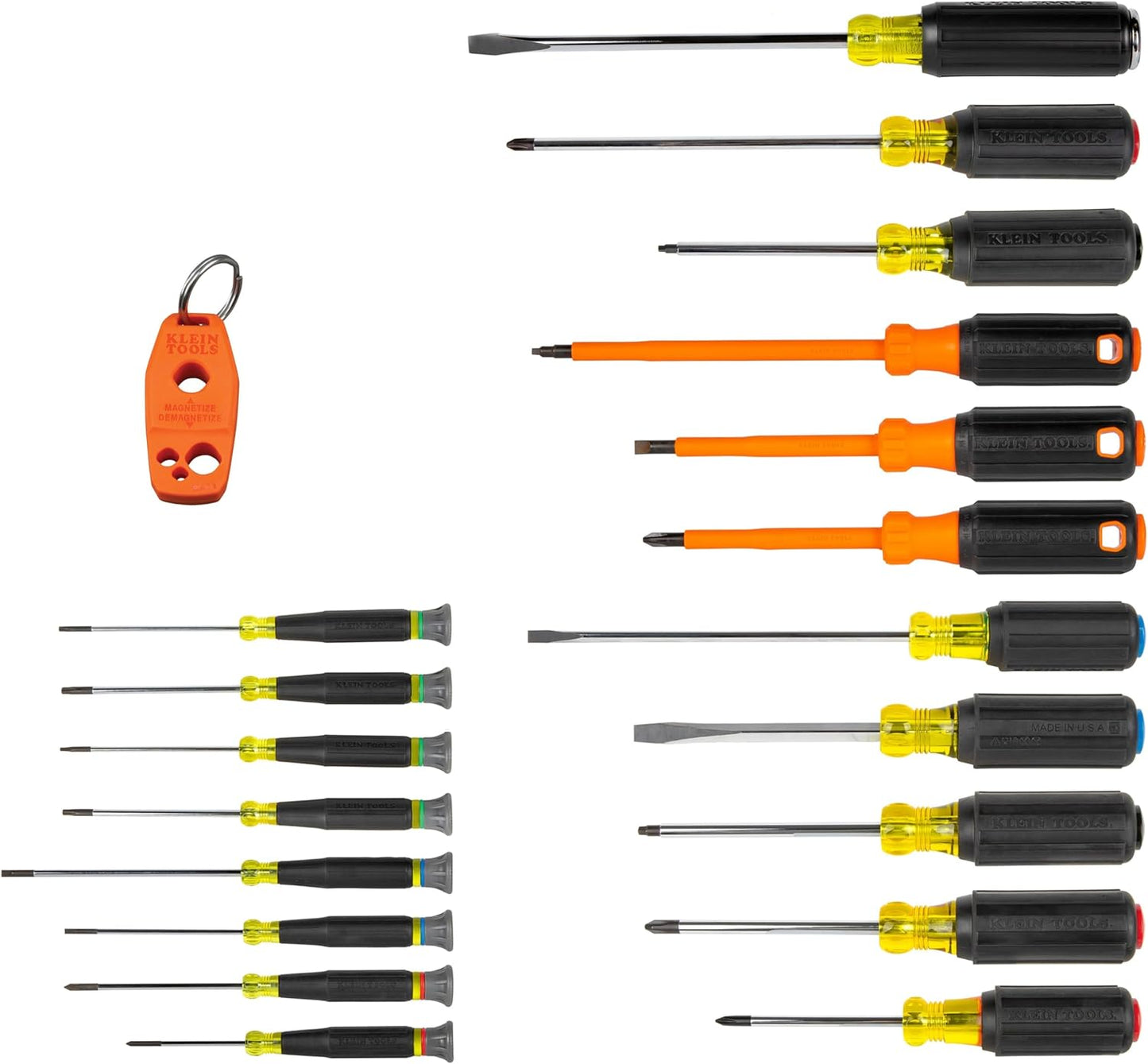 Klein Tools 85850 9-Piece Electrician Tool Set with (3) Phillips, (3) Slotted, (1) Screw-Holding Driver, (2) Insulated Drivers - Phillips and Square, Cushion-Grip Handle