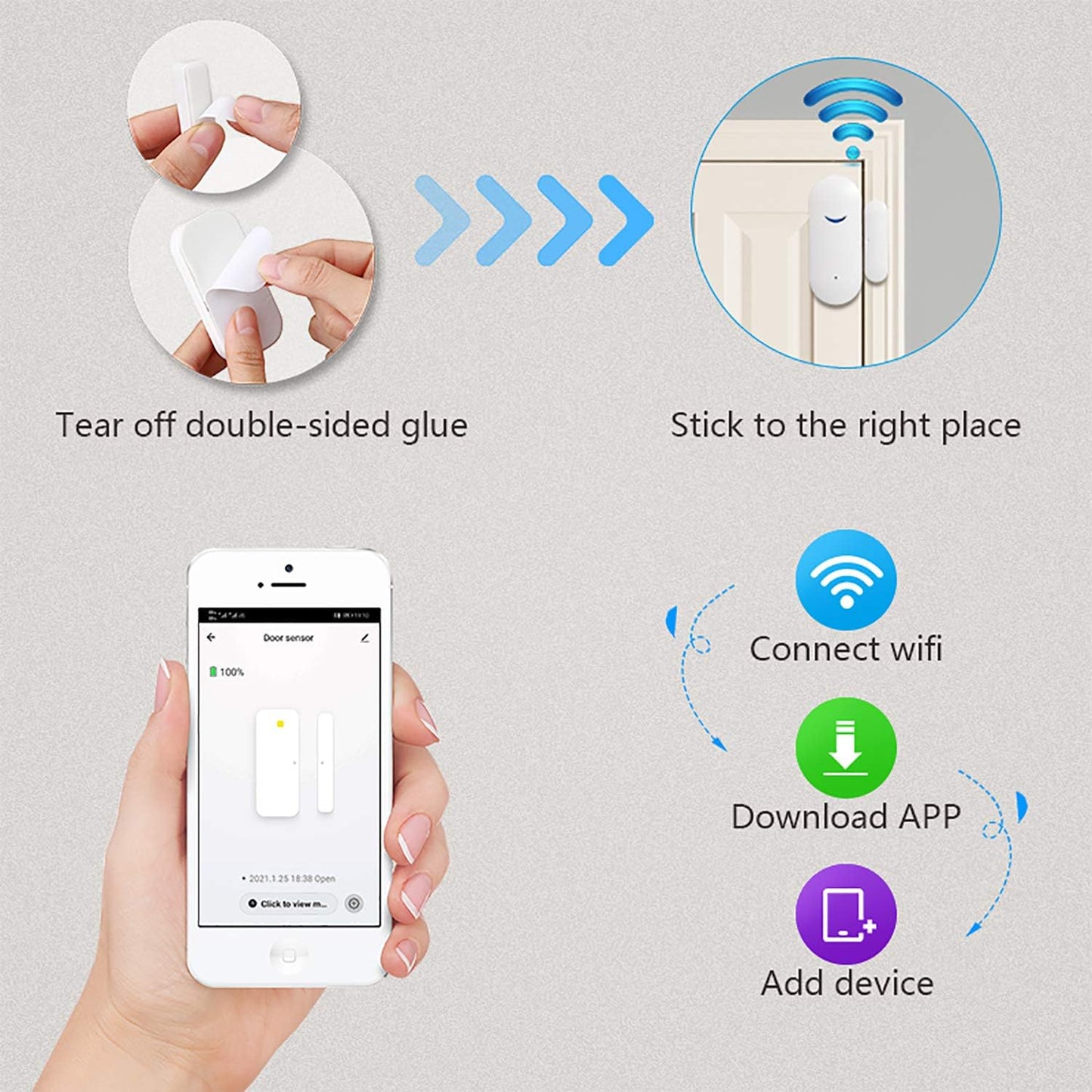 WiFi Wireless Door Window Sensor,TUYA Smart Alarm with Free Notification APP Control Home Security Alarm System, Compatible with Alexa, Google Home, Siri (1-Pack)