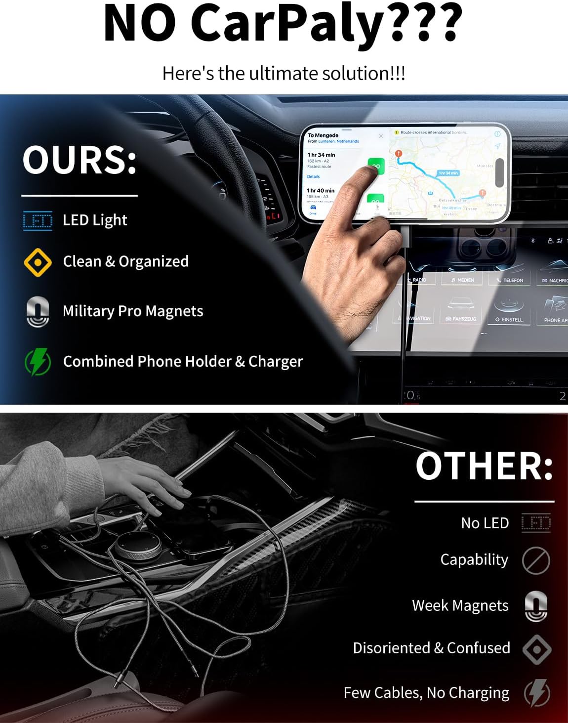 MagSafe Car Mount Charger, 3 in 1 [LED RGB HandsFree] Wireless Car Charger, Magnetic Phone Holders for Your Car- Fast Charging Car MagSafe Charger for iPhone 17/16/15/14/13/12 Series, for Men Women