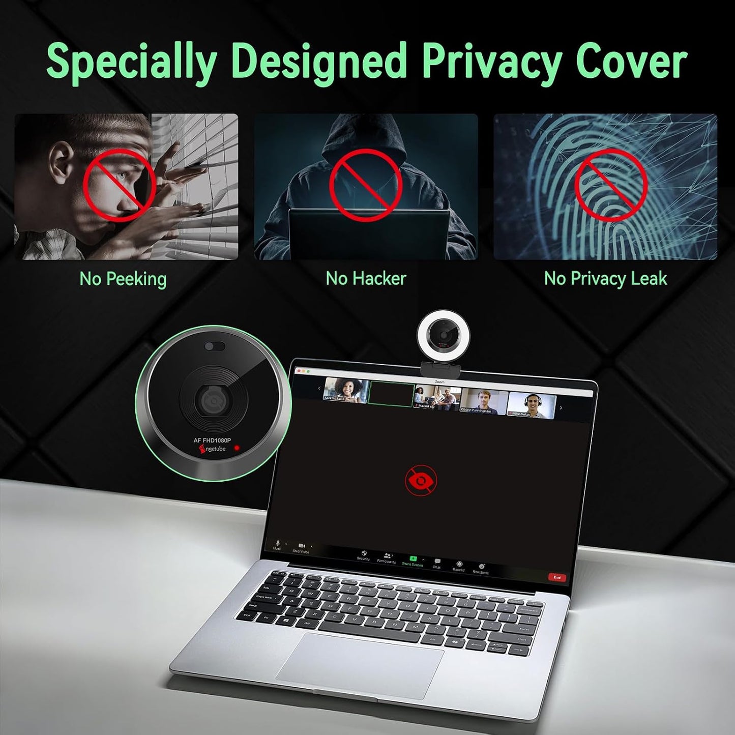 Angetube 1080P USB Webcam with Ring Light Autofocus & Microphone for PC Mac | Built-in Privacy Cover, Plug and Play, Compatible with Laptop Desktop, Works for Streaming, Teams, Skype Video Calls