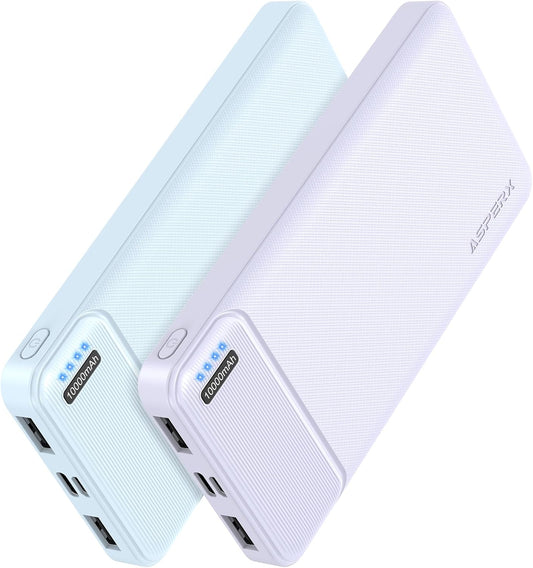 AsperX 2 Pack 10000mAh Portable Charger Dual USB Power Bank Battery Pack | Slim Portable Phone Charger , External Battery Pack for iPhone, Samsung, Google LG and Heated Vest