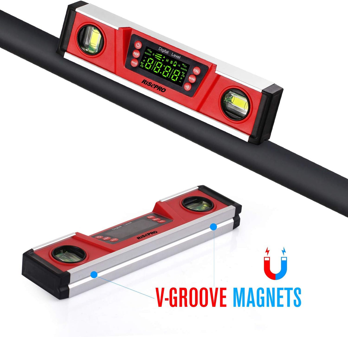 10-Inch Digital Torpedo Level and Protractor IP54 Protected Electronic Bubble Inclinometer, Angle Finder, Gauge w/Large VA Display & V-Groove Base DL135N
