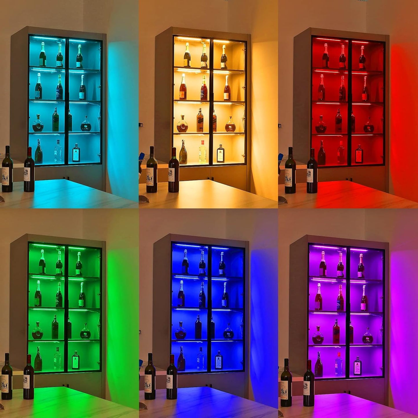 Under Cabinet LED Lighting Kit. RGB Color & Bright Warm White Light. | Slim Linkable LED Light Bars with Power Adapter, Controller, Extension Cords. Max 24W. Dimmable. Plug in. RGB + 3000K.