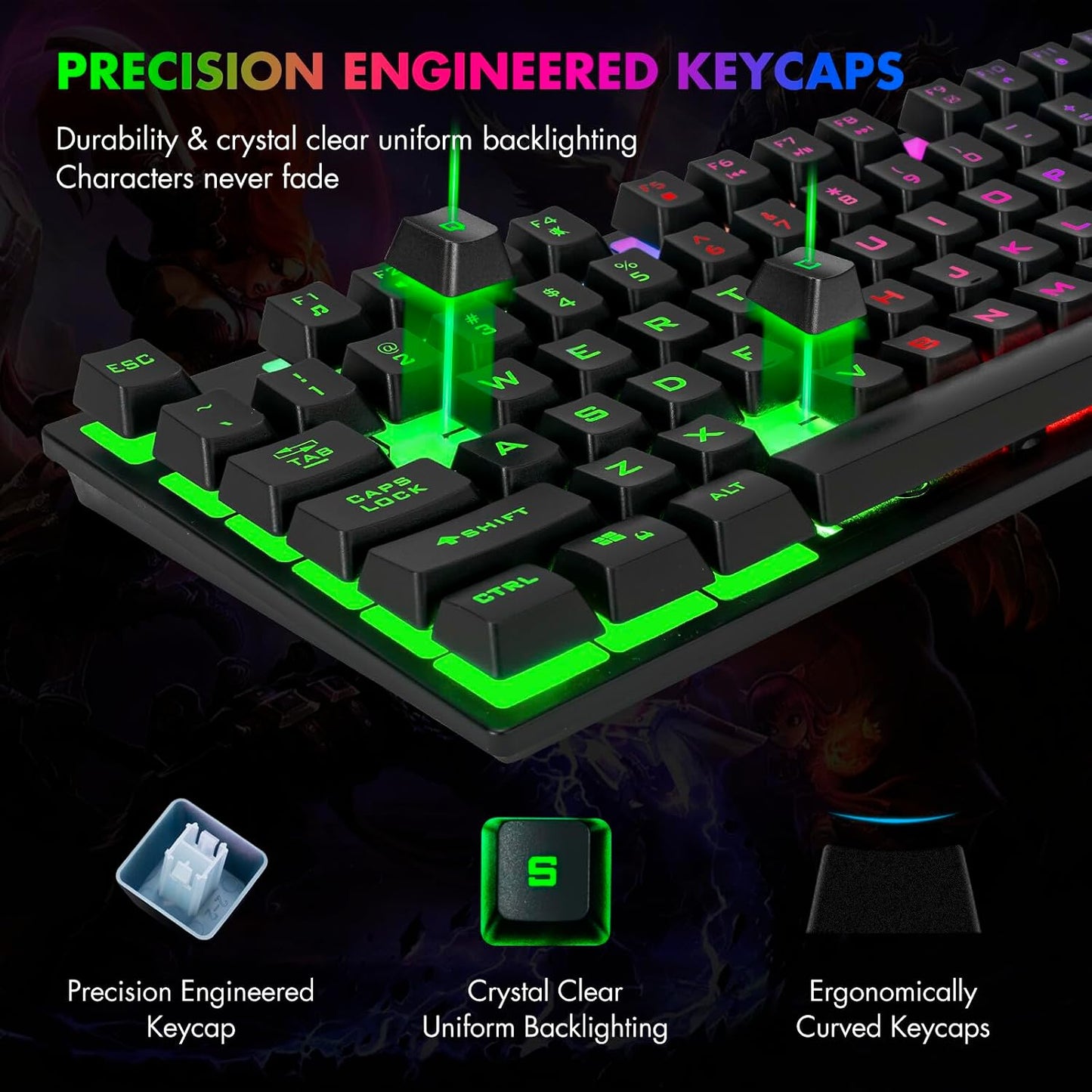 TKL Gaming Keyboard Mouse, Wired LED Keyboard RGB Mouse for PS4 Xbox PC Mac | 87 Keys Gaming Keyboard and 800-3200 DPI Rainbow Backlit Mouse