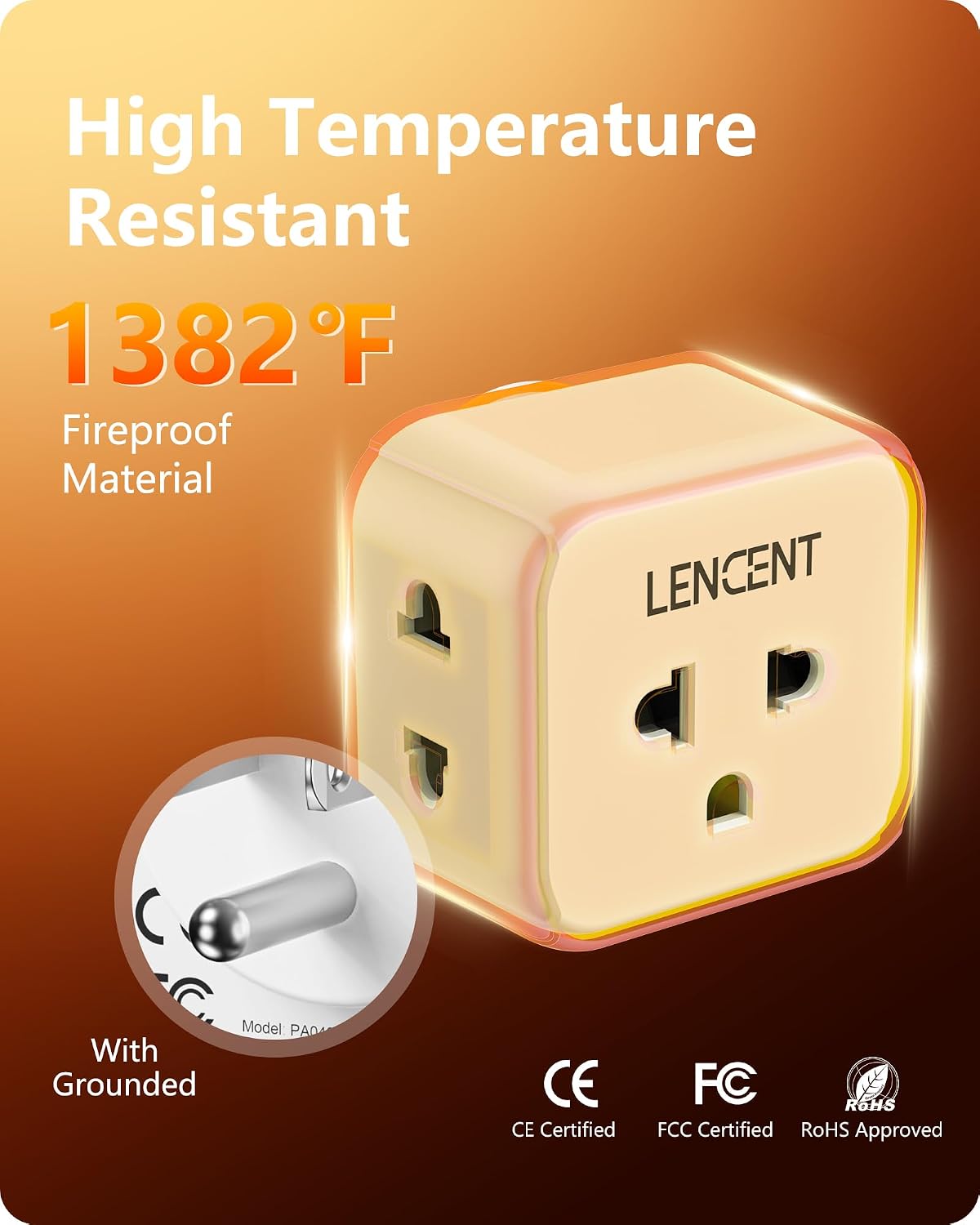 LENCENT EU to US Plug Adapter, European to USA Outlet Adaptor | Travel from Europe to American Outlet, 3-Sided Outlet Extender, Wall Tap, Mini Charger Box, Travel Plug Converter