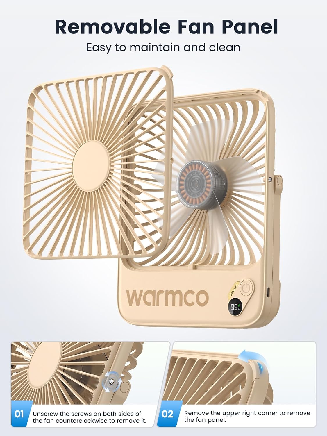 Warmco D3 Portable Travel Fan 10000mAh, Ultra-Slim, 24H Runtime | Quiet 7-Inch Rechargeable Desk Fan, Digital Display For Sleeping, Office, Bedroom & Cruise
