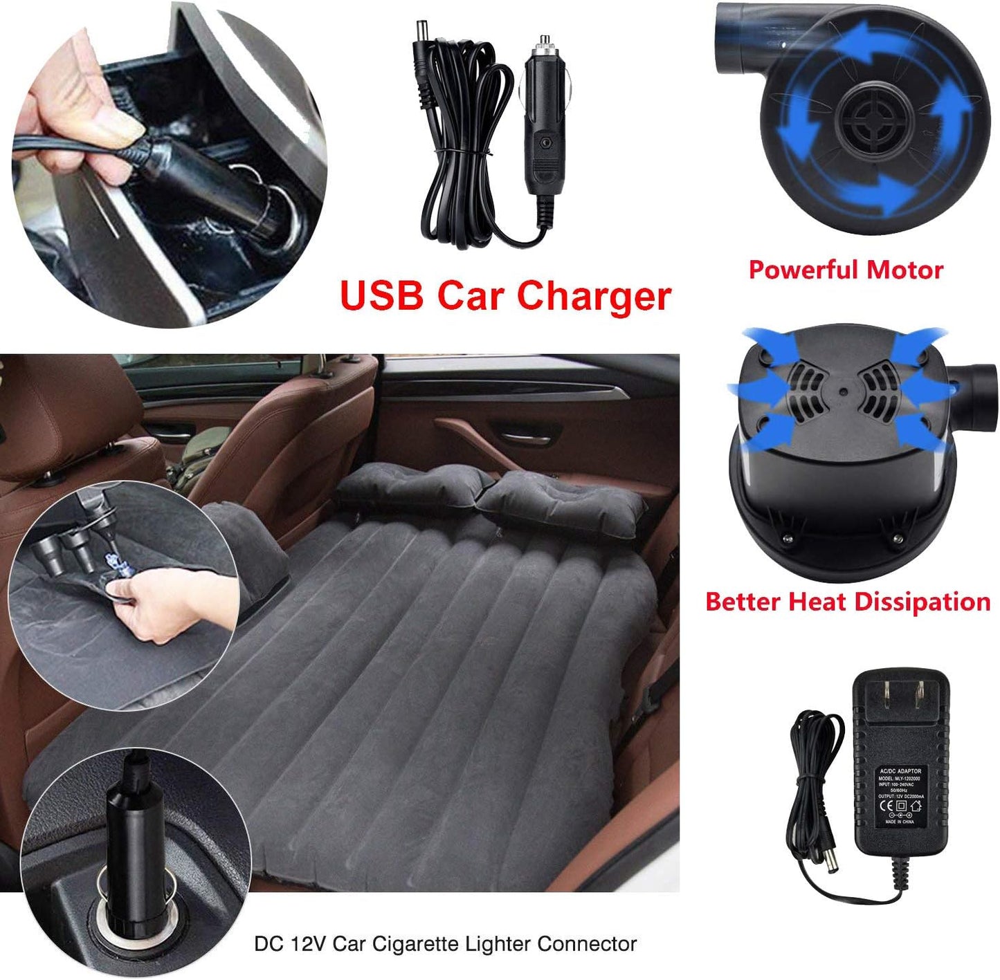 Air Pump Air Mattress Pump for Inflatables Blow up Pool Raft Bed Boat Toy, Quick-Fill, for Outdoor Camping, Inflatable Cushions, Electric Air Mattress Beds, Boats, Swimming