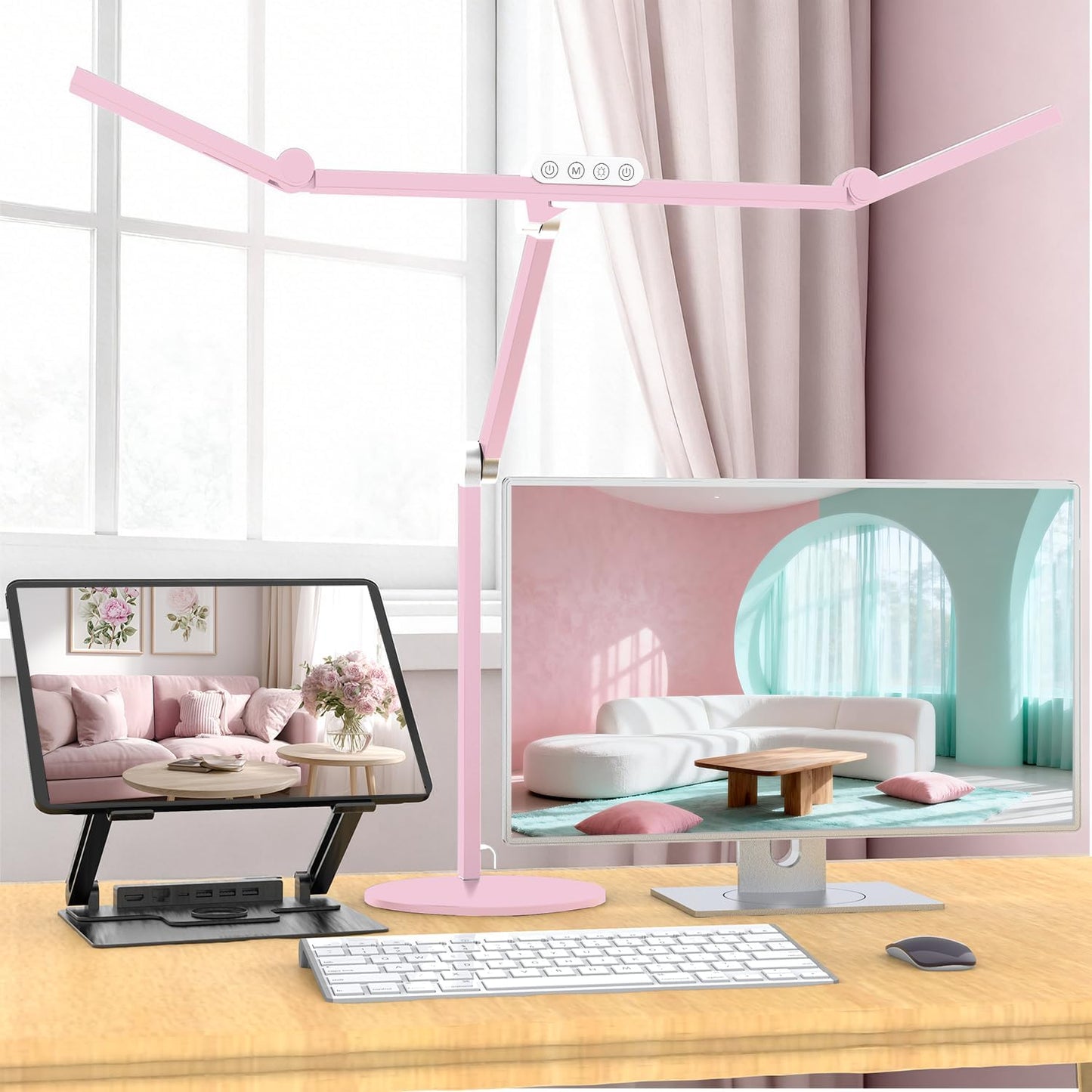 Architect Desk Lamp for Home Office, 24W Adjustable Led Desk Light with Remote, 1500LM Bright Dimmable Computer Table Light Rotatable Office Lamp with Base for Cafting Monitor