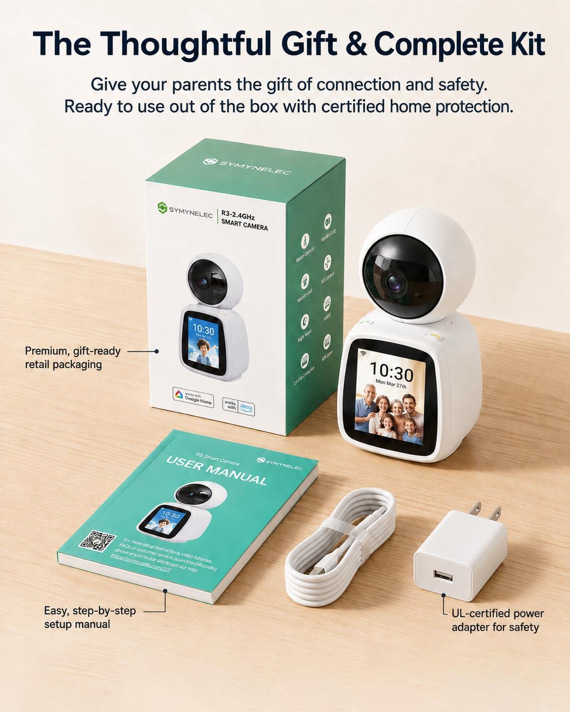 SYMYNELEC Elderly Monitoring Camera with Screen, One-Touch Video Calling