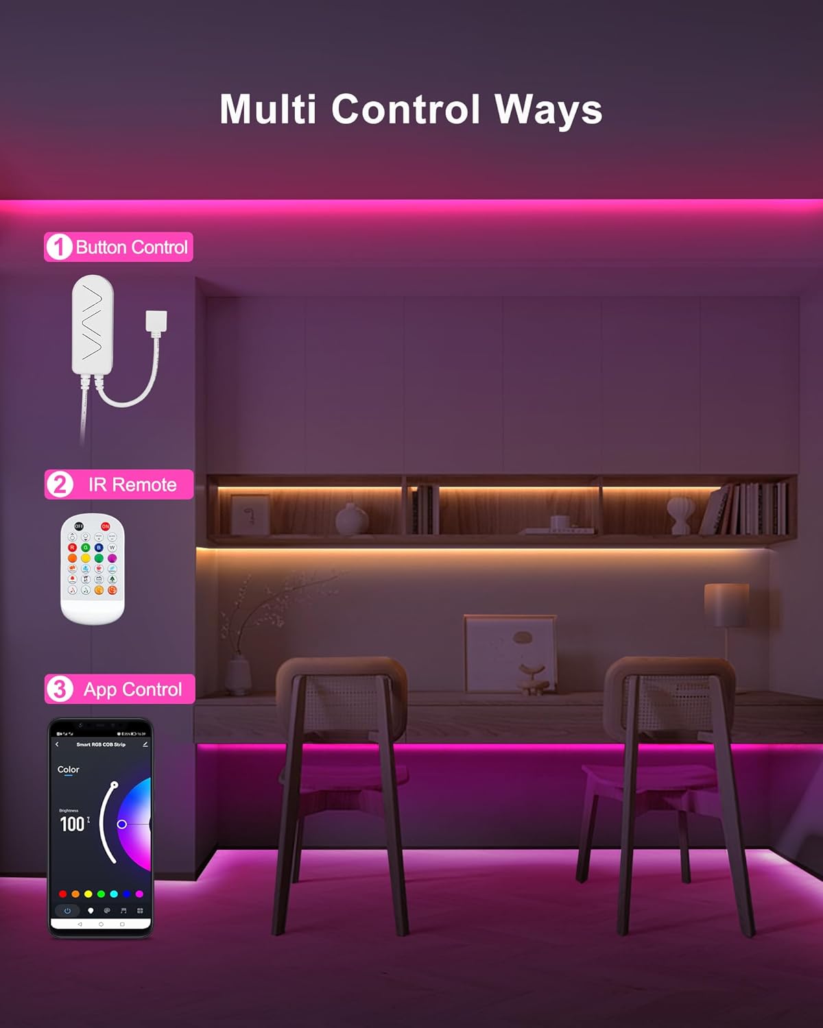 Tatazone 4.92ft Bluetooth RGB COB Led Strip Lights with Remote, Dimmable Smart App Led COB Light Strip, Color Changing Music Sync, Indoor RGB Led Lights for Bedroom, Home Decor, Party