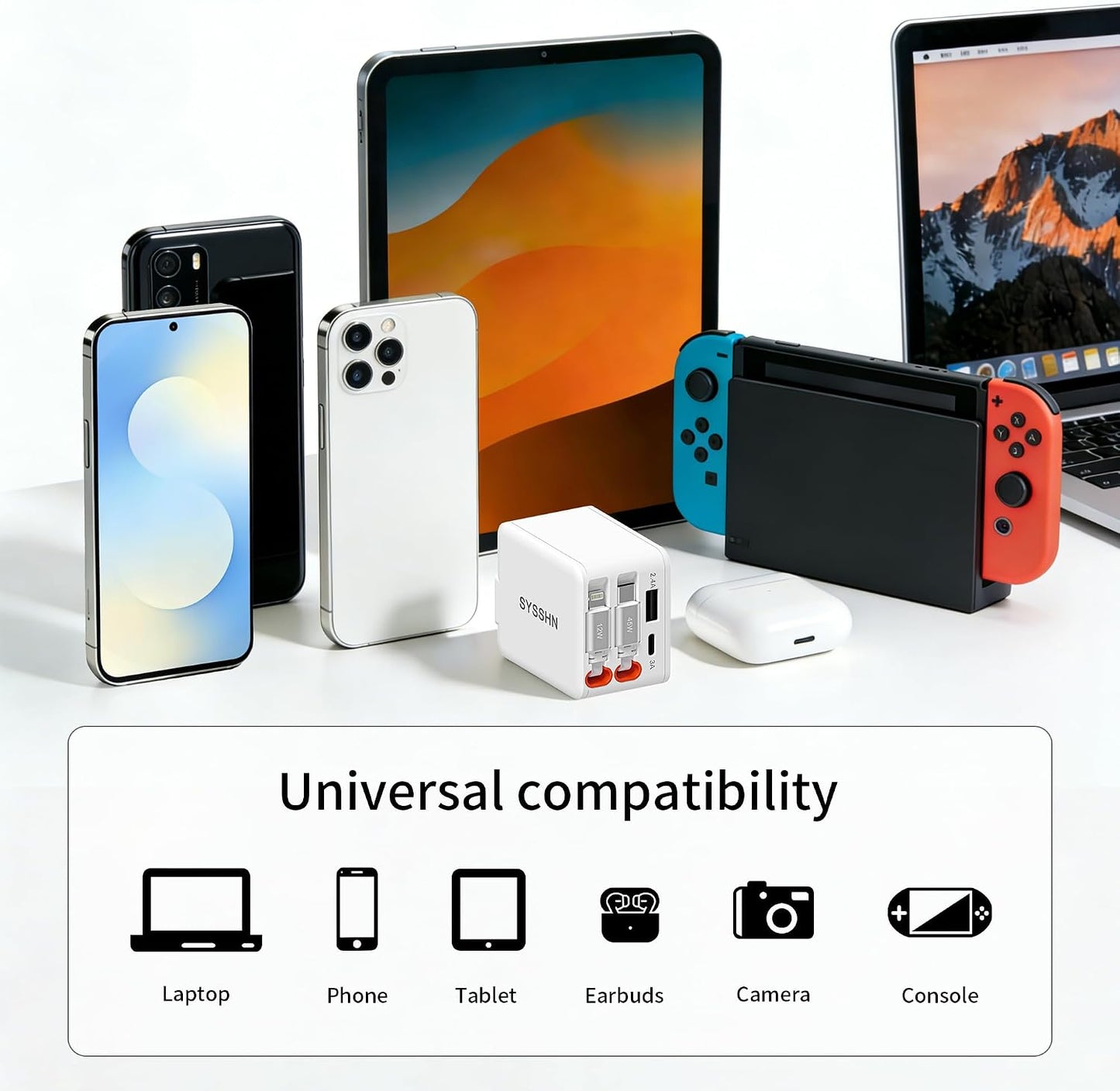 4-in-1 Retractable Wall Charger 45W USB C iPhone Charger with Dual Cables for Multiple Devices Foldable Plug Charger Block for iPhone 17/16/15/14/iPad/Galaxy/Pixel/AirPods