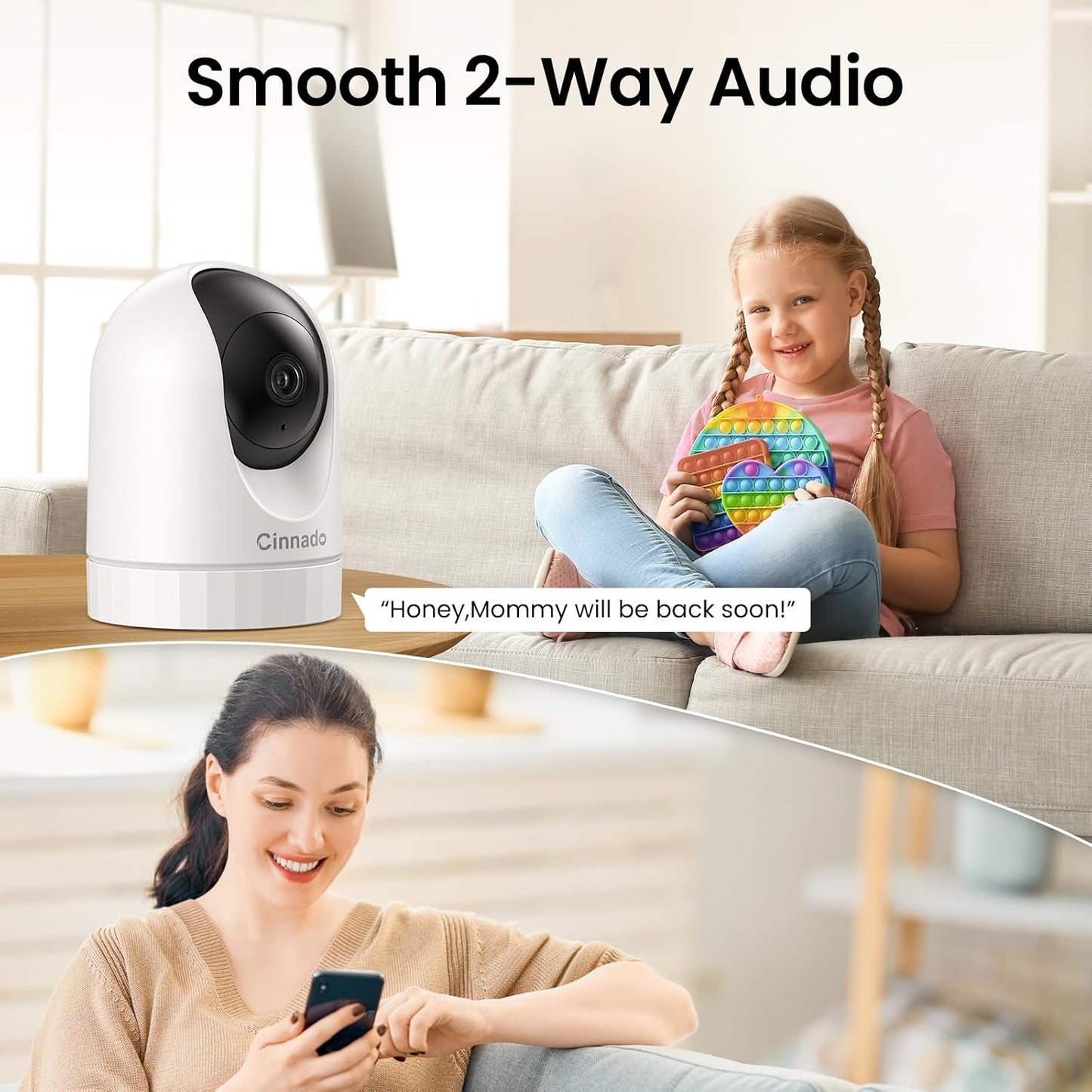 Cinnado 2K Security Camera Indoor for Pet/Dog/Baby with Phone App, D1 1Pack | 360° 2.4Ghz Wi-Fi Cam as Elderly/Baby Monitor, 2-Way Audio, Night Vision, 24/7 SD Card Storage, Alexa & Google Compatible