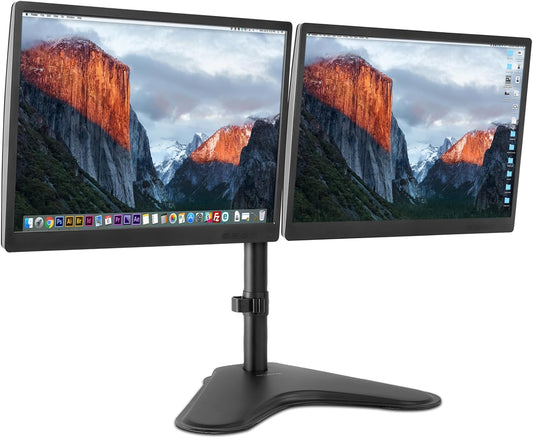 Mount-It! Dual Monitor Stand for Desk - Double Monitor Mount for 2 Screens up to 32 Inch and 17 Lbs - Free-Standing Base Swivel, Tilt, Rotates 360 Adjustable Arms - VESA Compatible High Grade Steel
